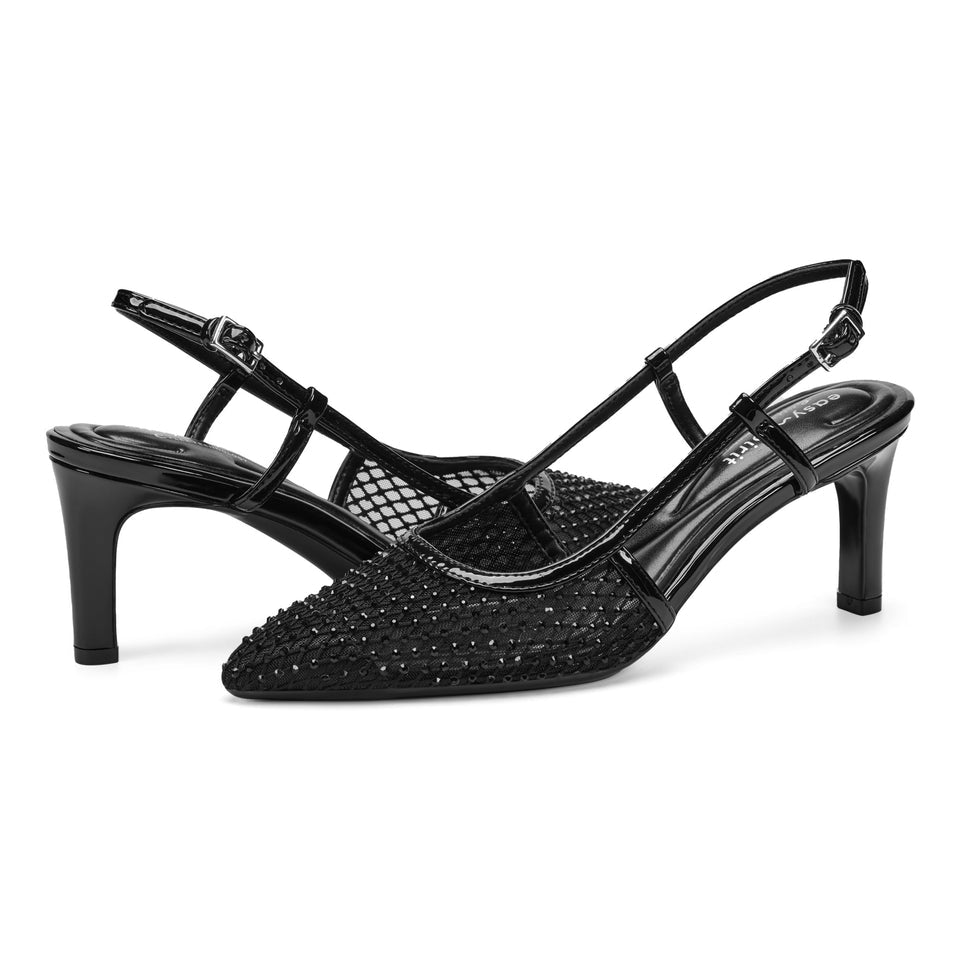 Easy Spirit Mesh Slingback Heels in Black