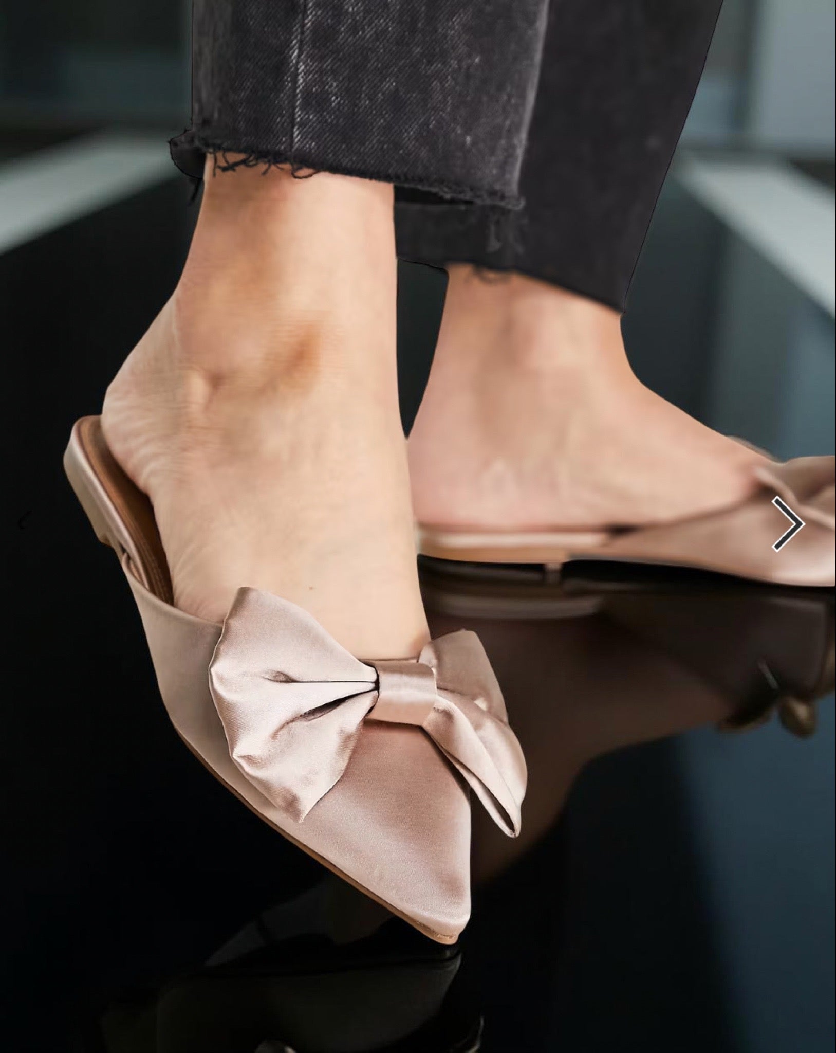 ASOS Pointed Toe Bow Flat Mule in Blush