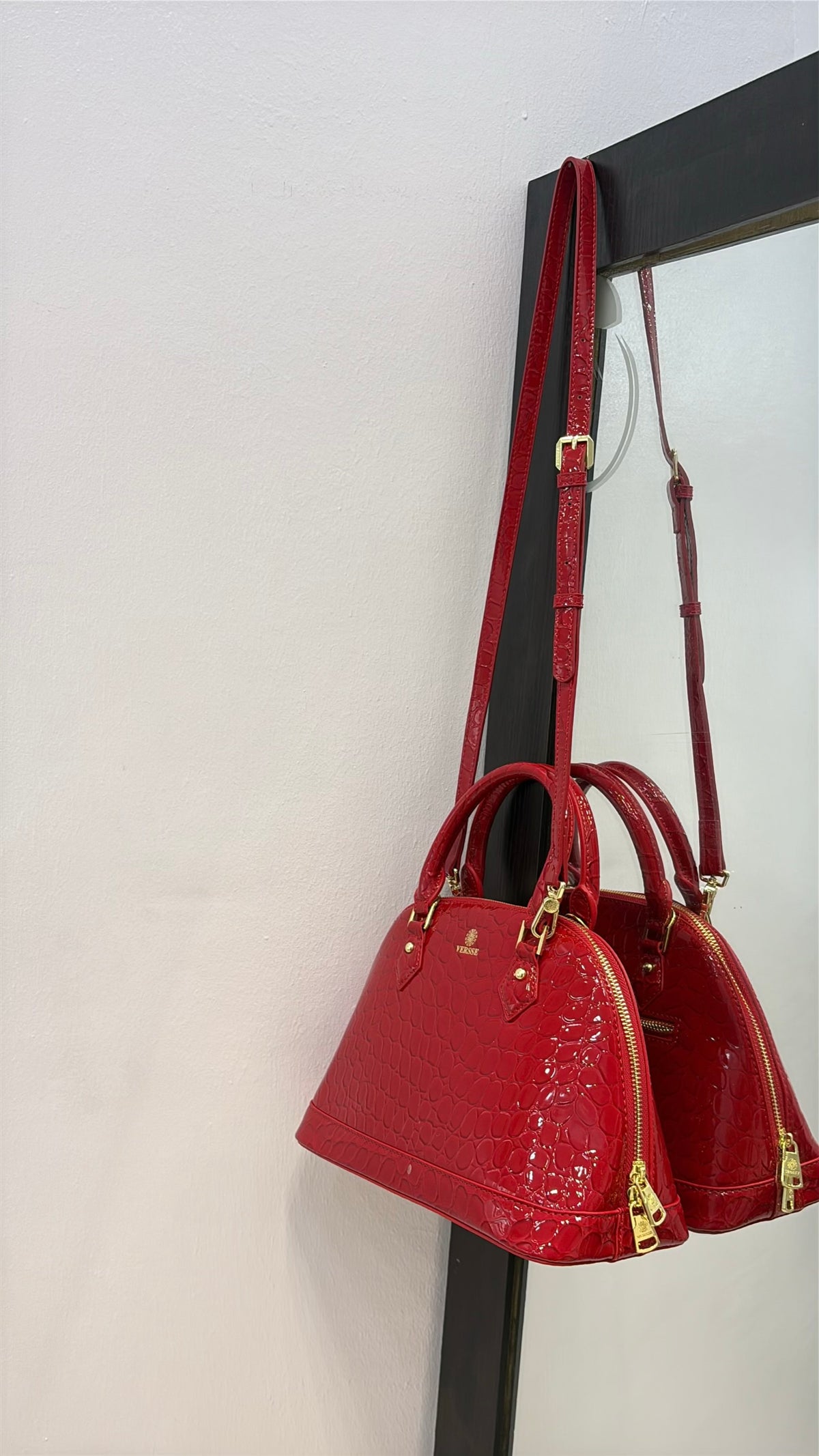 Versse Faux Croc Patent Leather Bag in Red