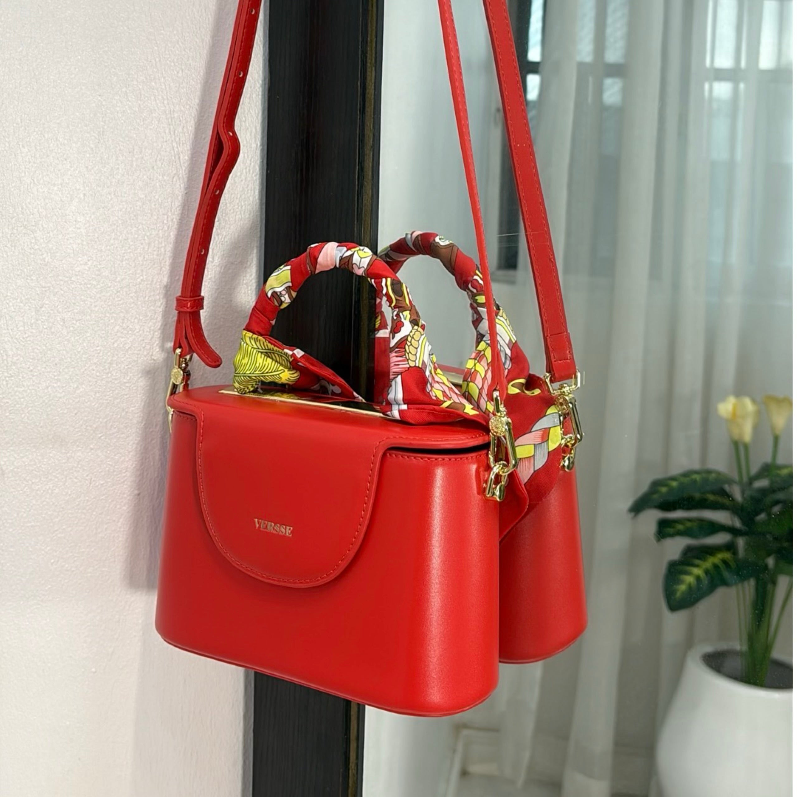 Versse Top Handle Mini Bag in Red