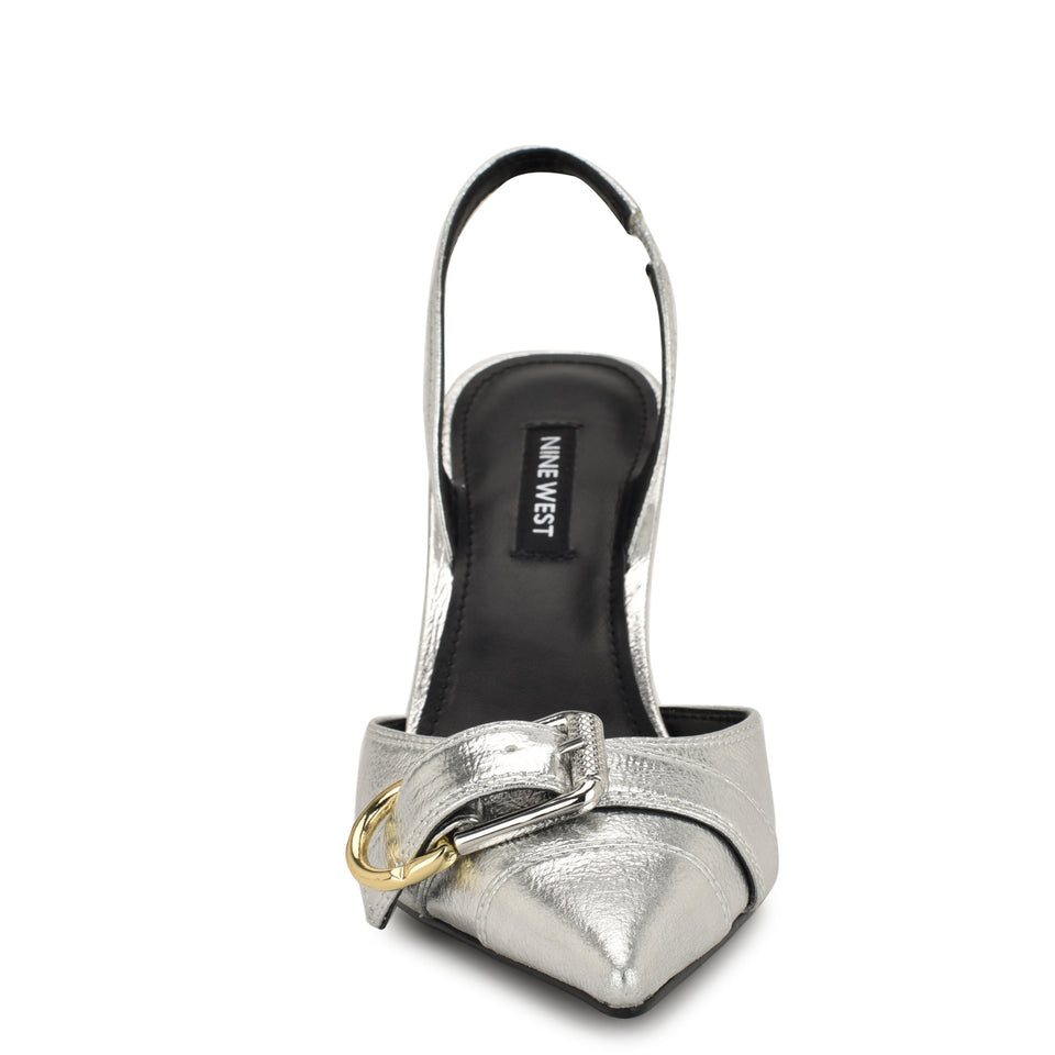 Nine West Textured Leather Pointed Toe Slingback Pump in Silver