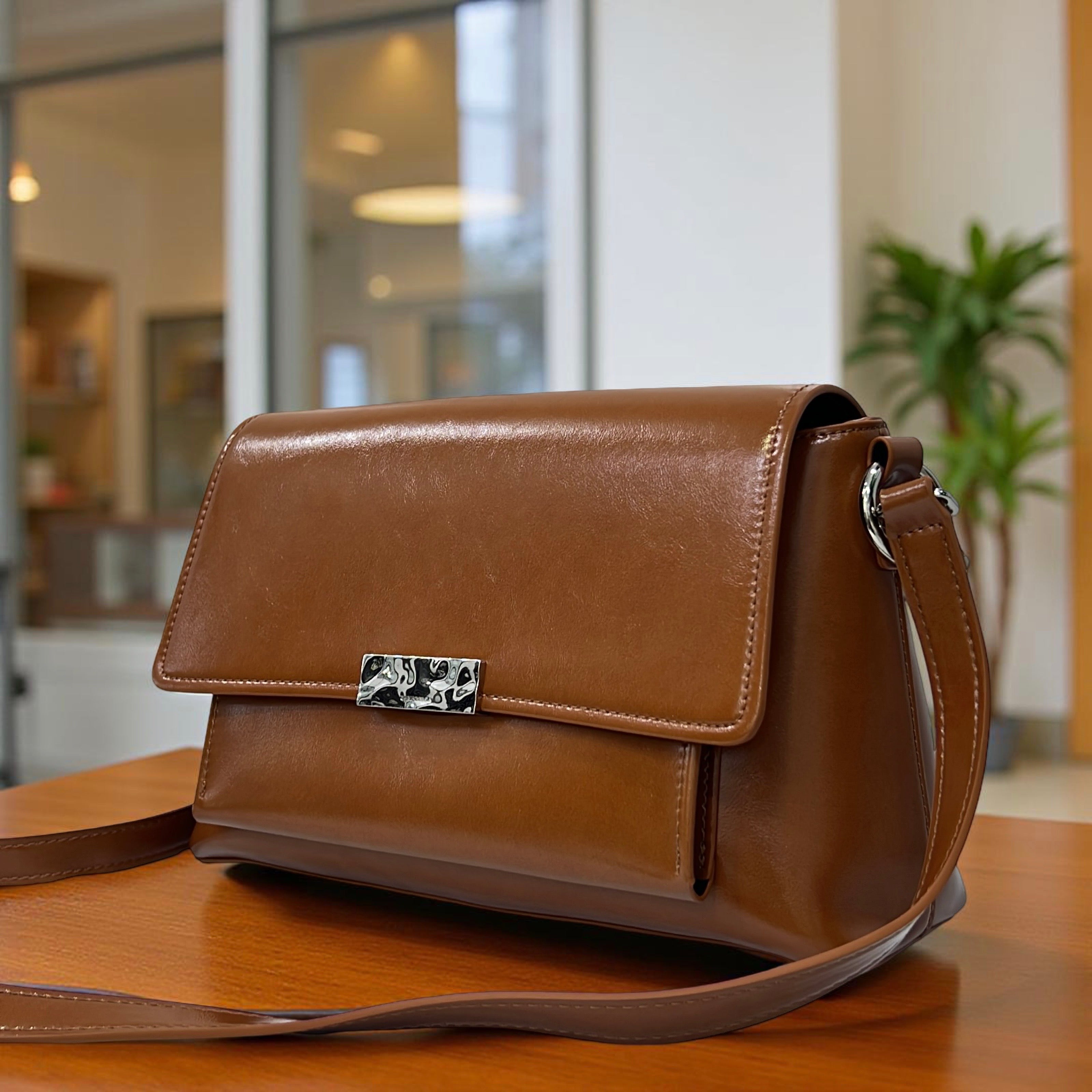 Chrisbella Classic Front Flap Sling Bag in Brown