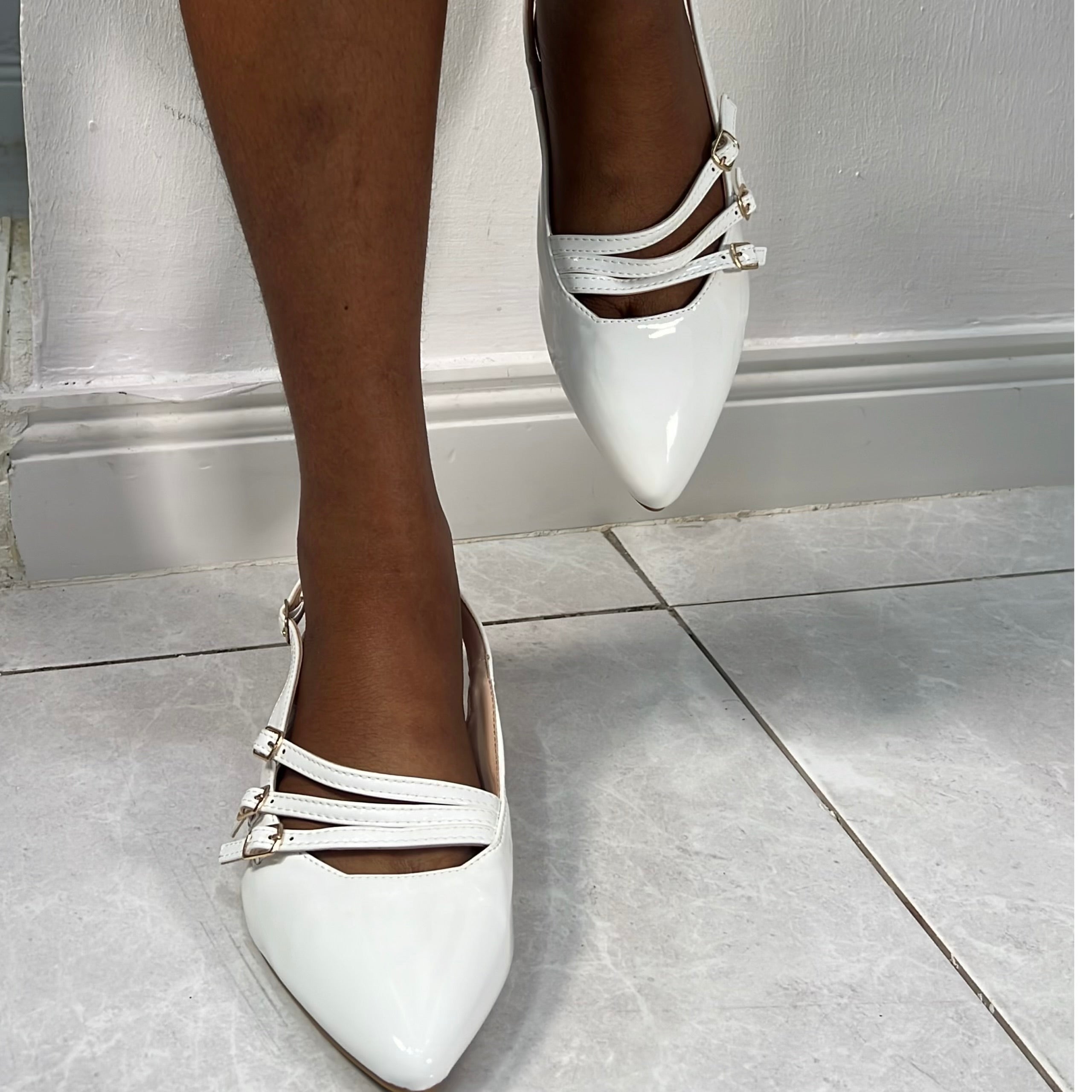 Gentle Patent Leather Slingback Flats in White