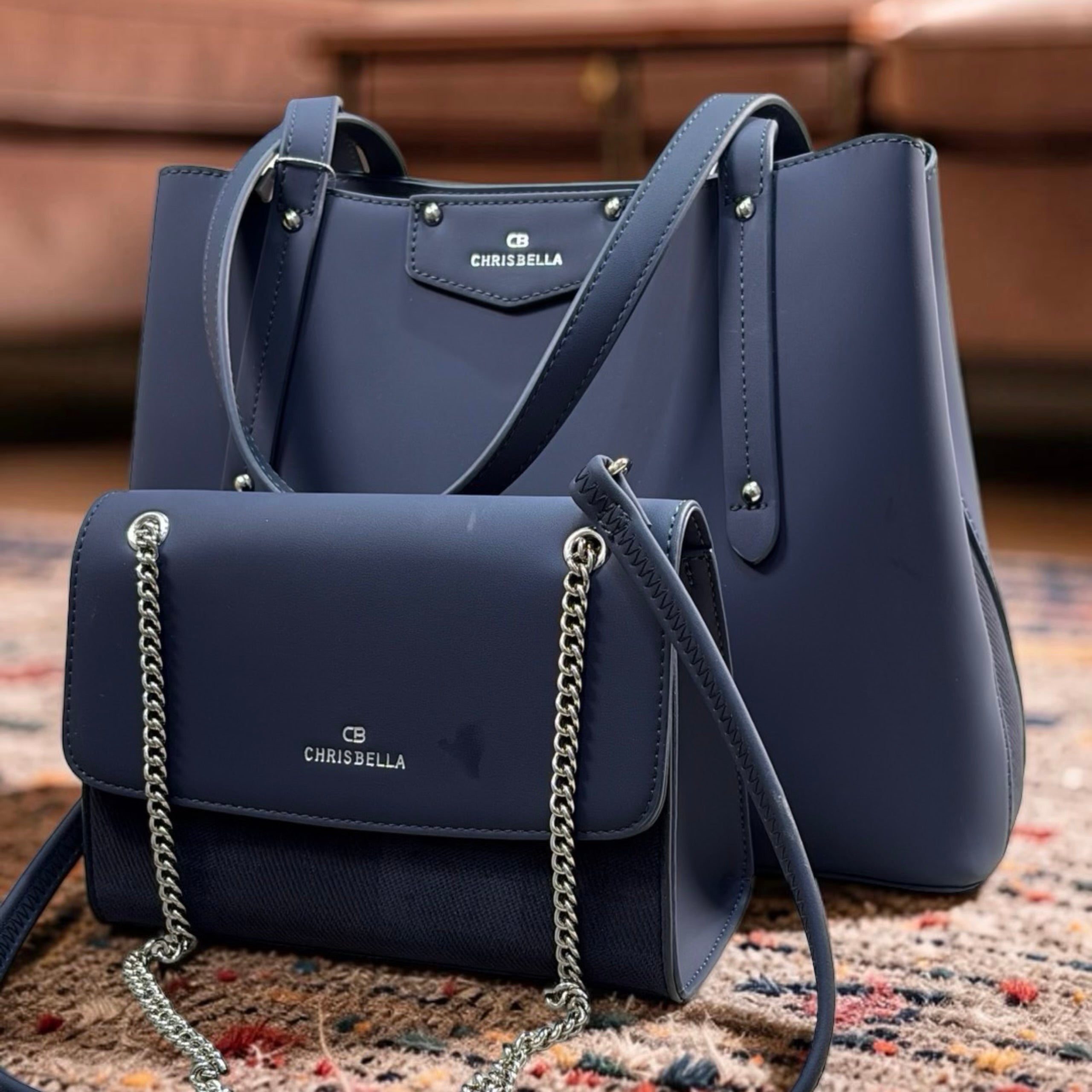 Chrisbella Triple Compartment 2-in-1 Shoulder Bag in Navy