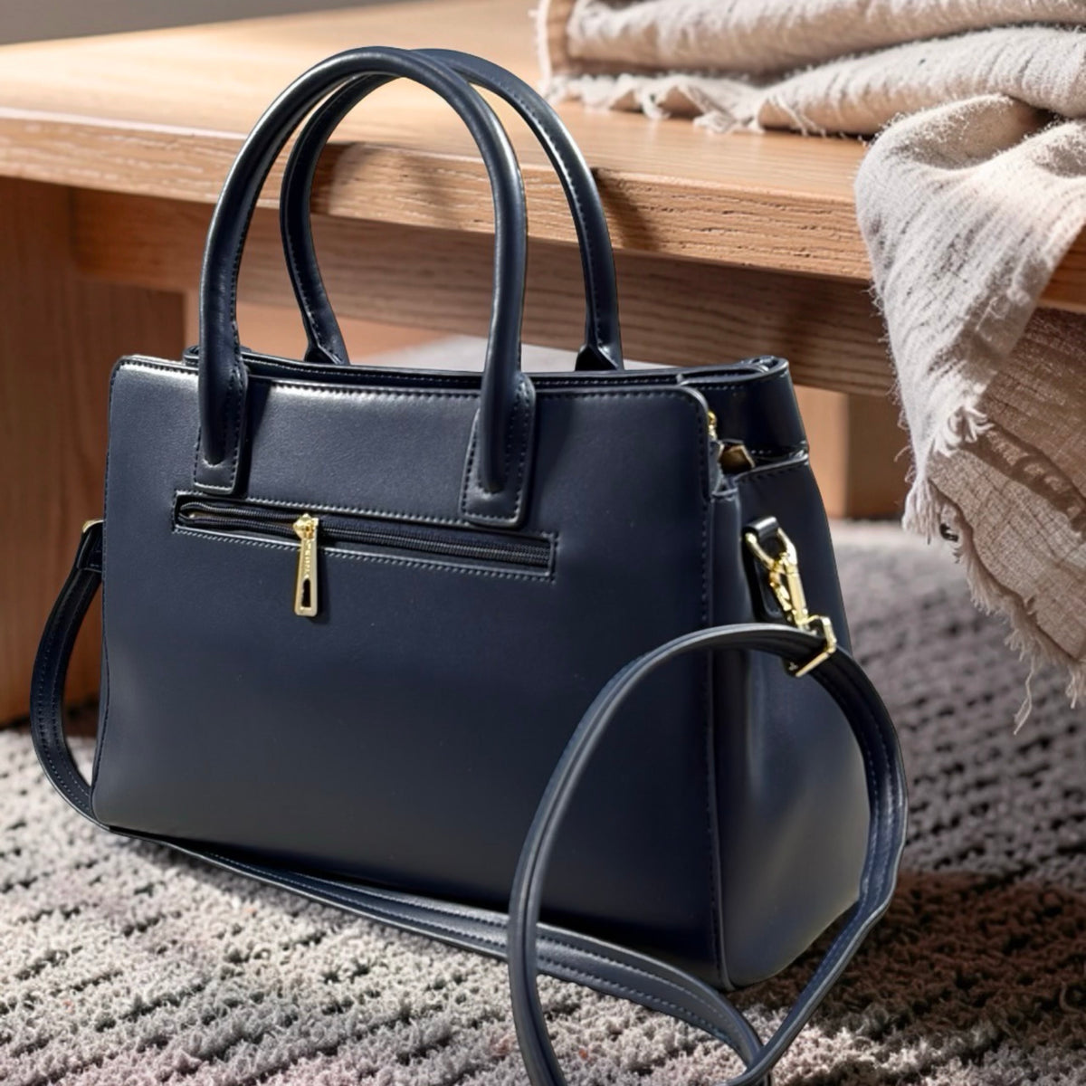 Chrisbella Double Handle Croc-Insert Bag in Navy