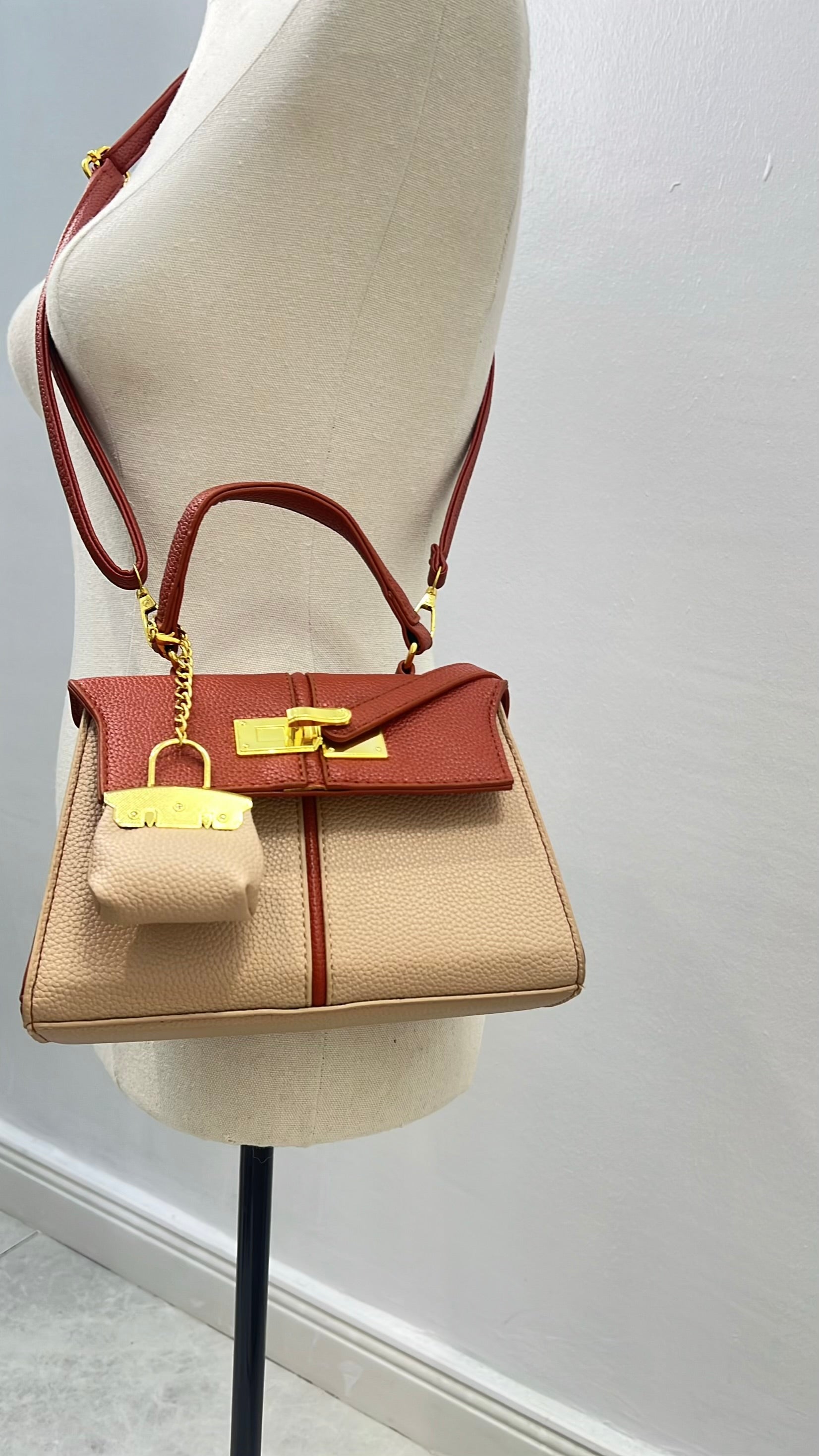 Classic Top Handle Mini Bag in Brown/Beige