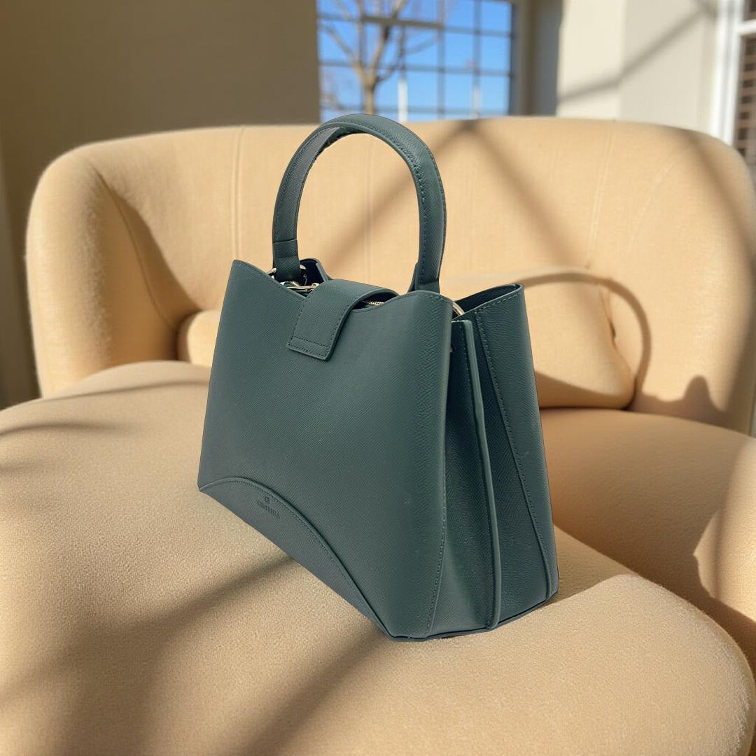 Chrisbella Leather Triple Compartment Bag in Green