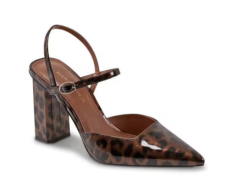 Marc Fisher Animal Print Patent Leather Block Heel Pump in Brown