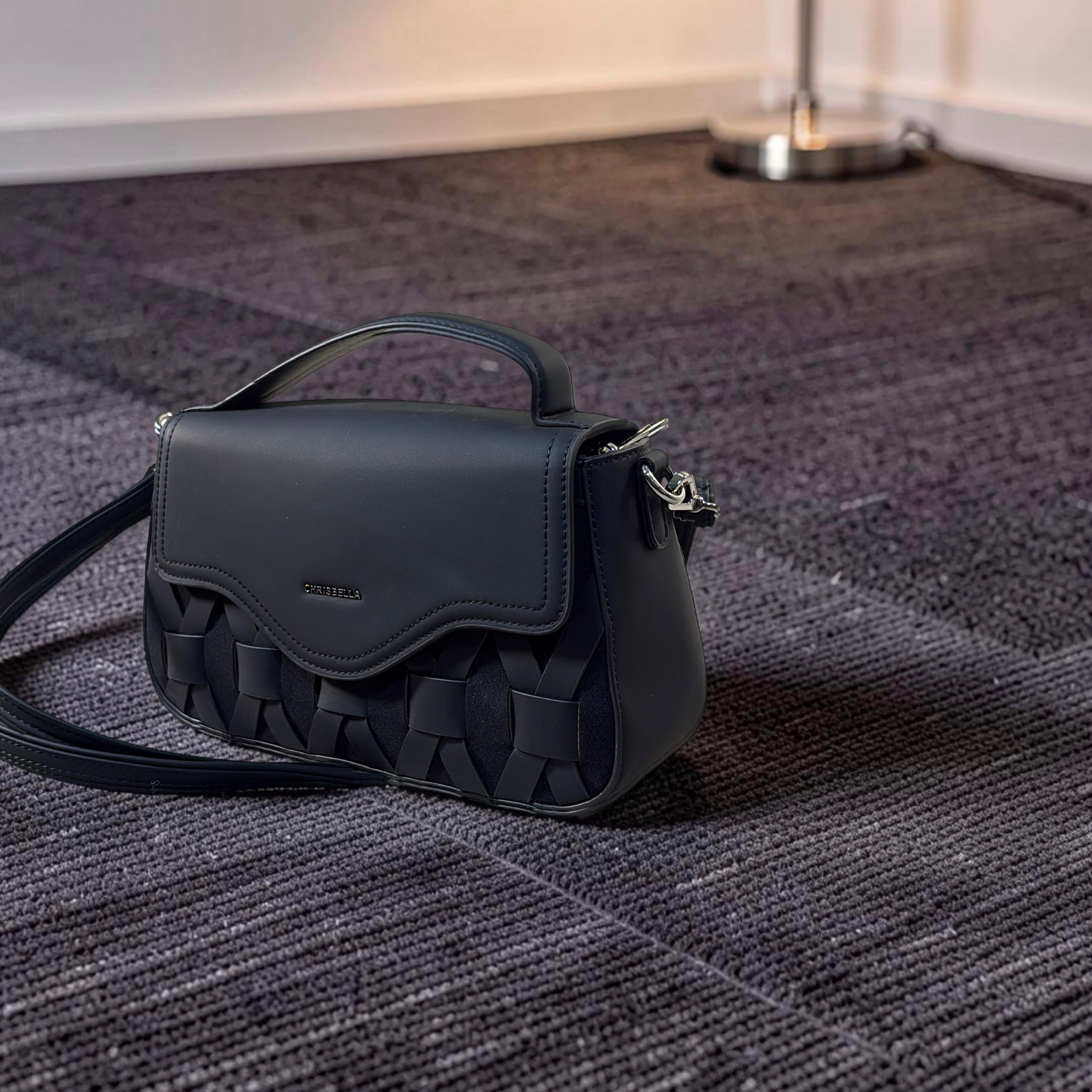 Chrisbella Top Handle Suede Detail Bag in Black