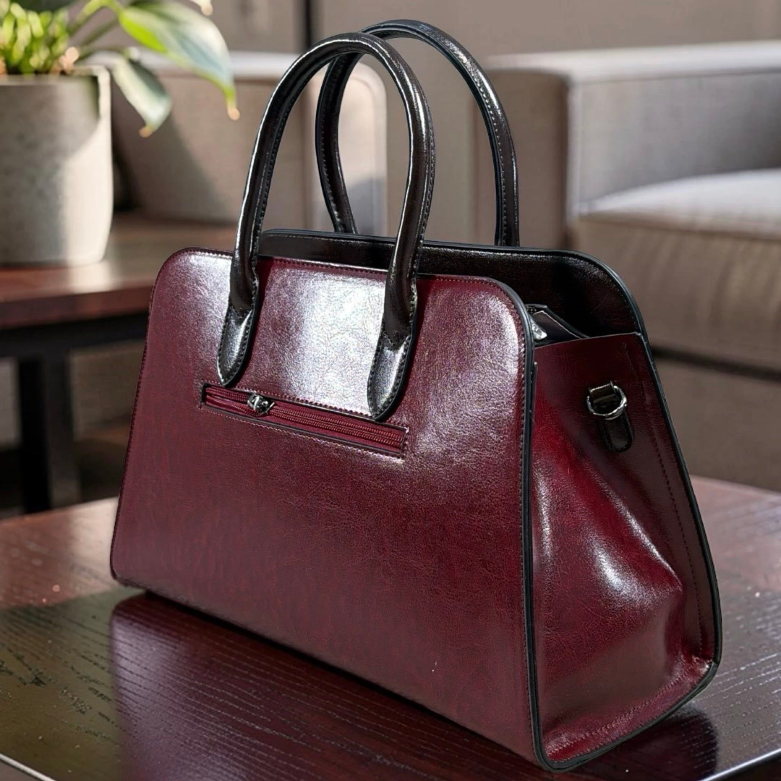 Bagco Front Pocket Detail Structured Bag in Wine