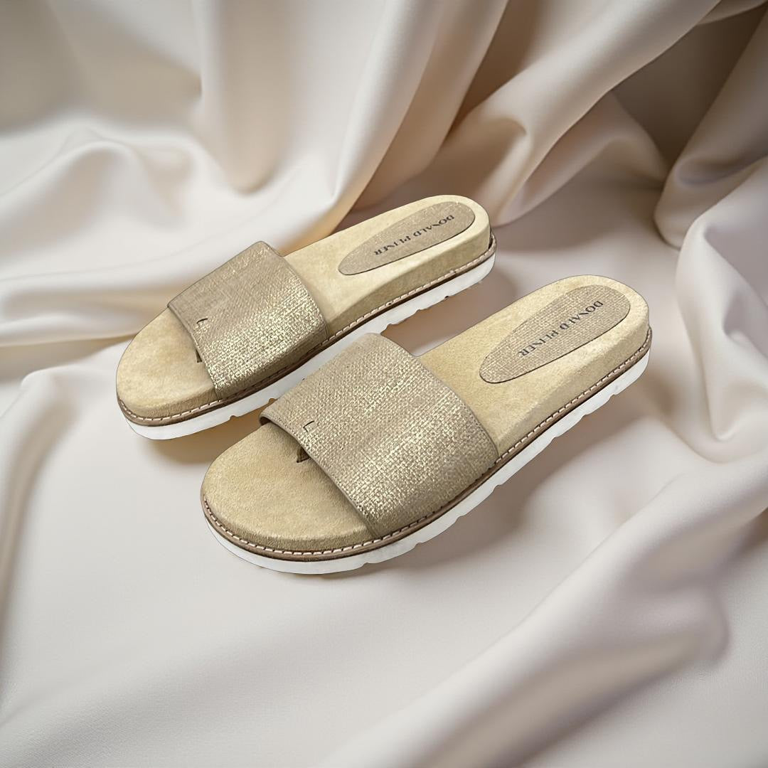 Donald Pliner Toe Thong Single-Strap Slide in Champagne