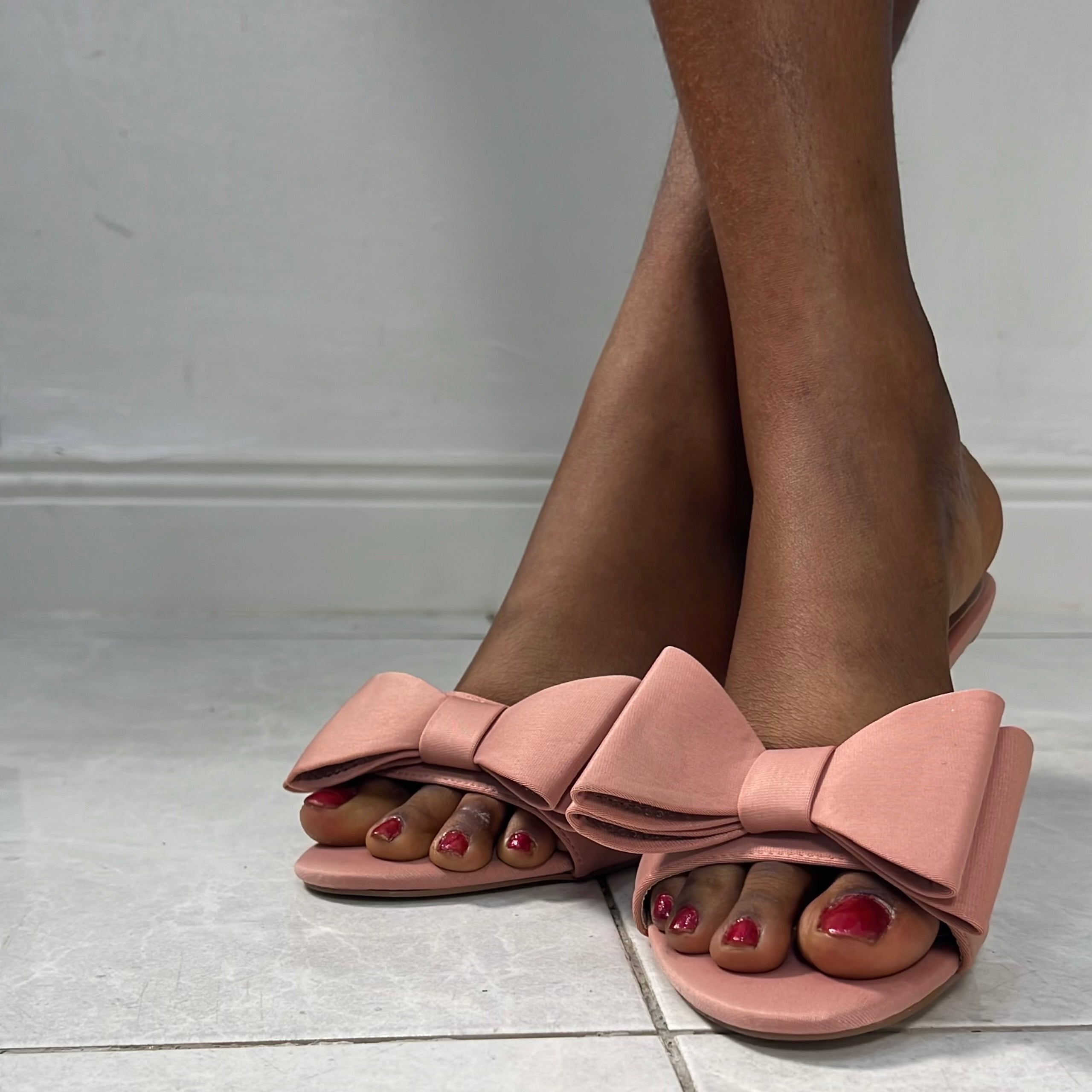 Pure Bow Detail Heeled Mule in Blush