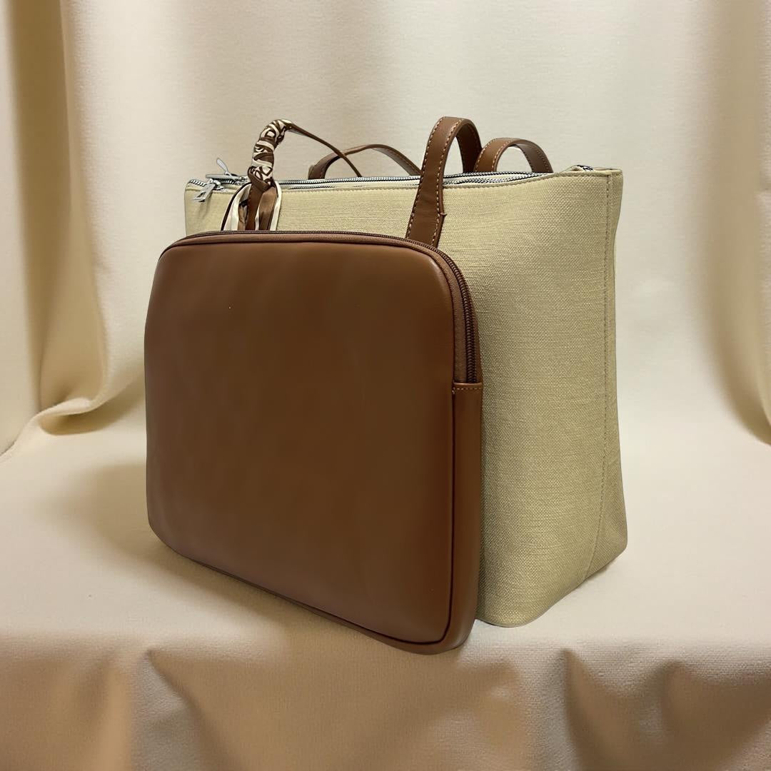 Chrisbella Large Fabric Finish Double Strap Bag in Off-White