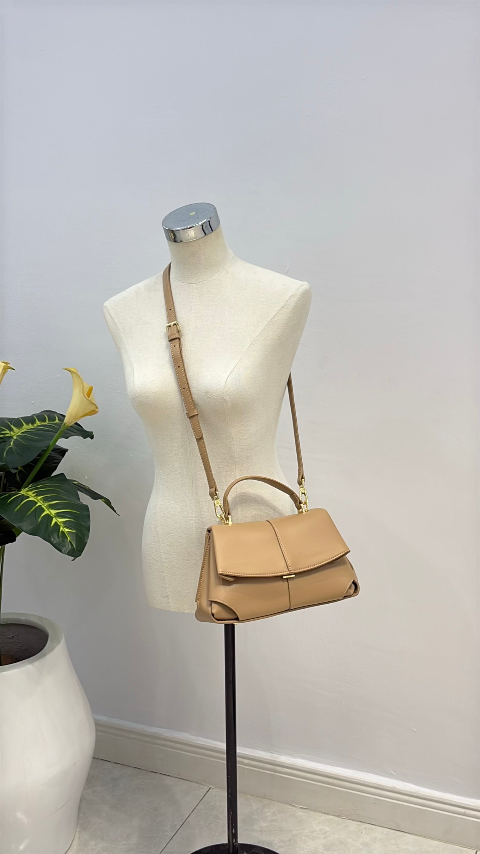 Versse Top Handle Small Bag in Beige