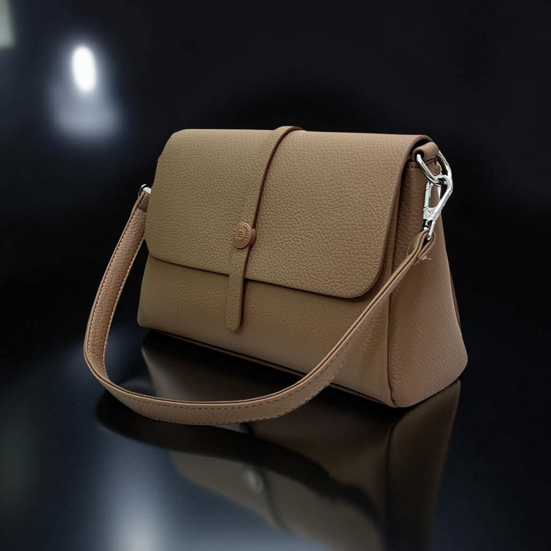 Bagco Textured Leather Double Handle Sling Bag in Beige