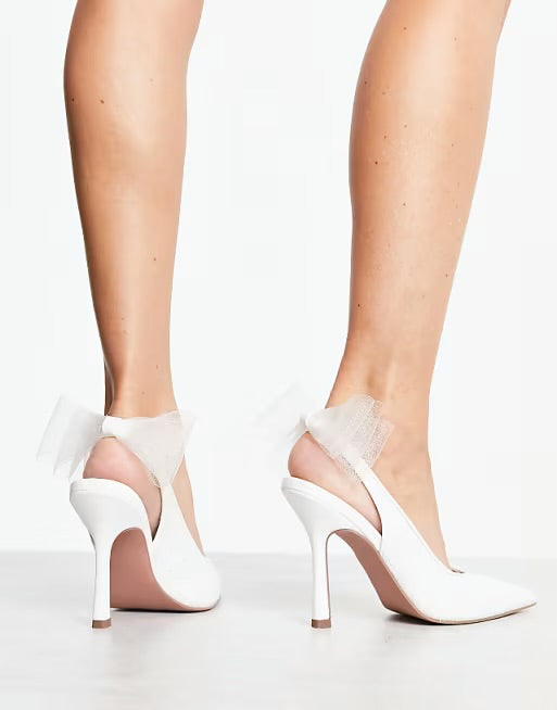 ASOS PETAL BOW SLINGBACK HEELS IN IVORY