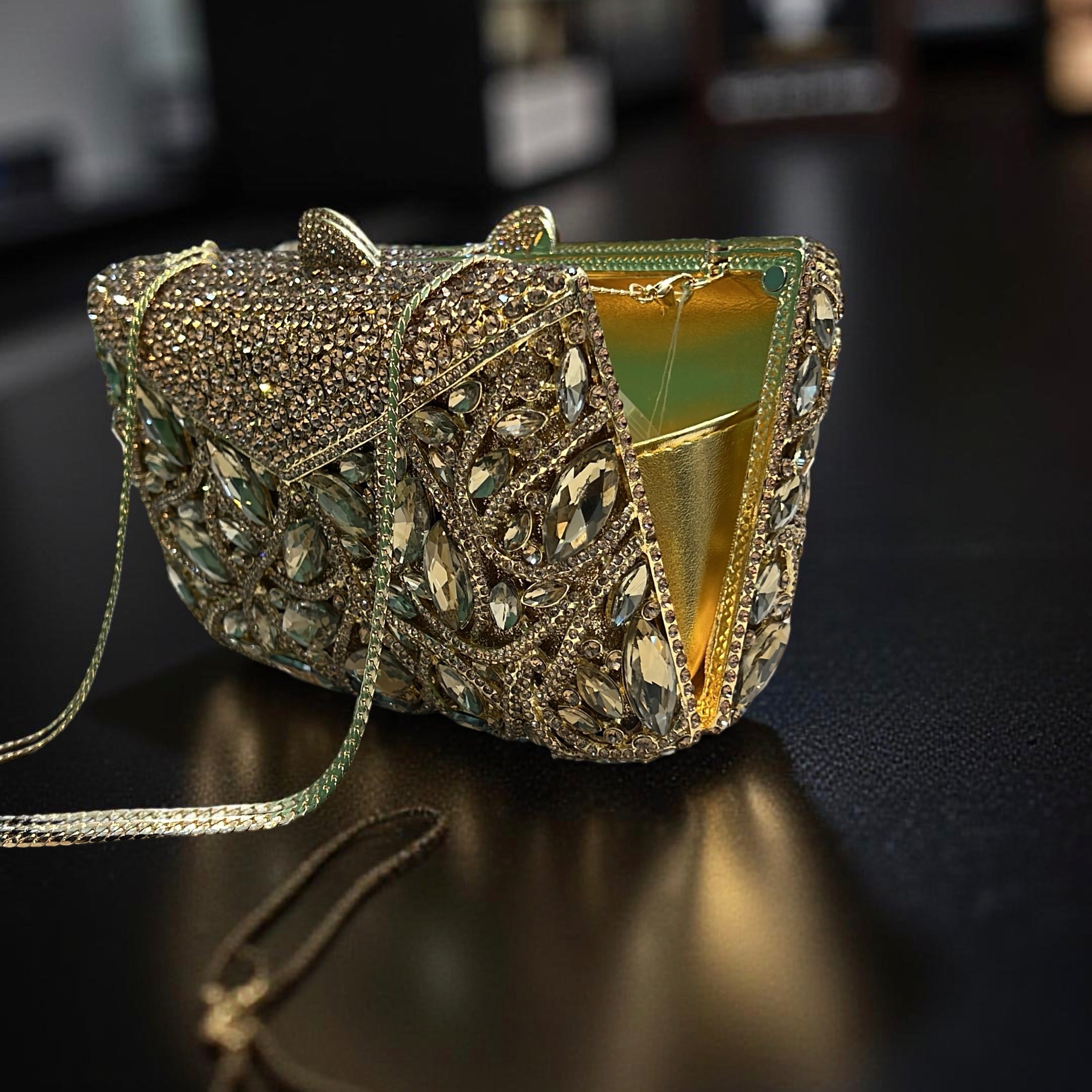 Santiago Structured Clutch Party Purse with Stones in Gold