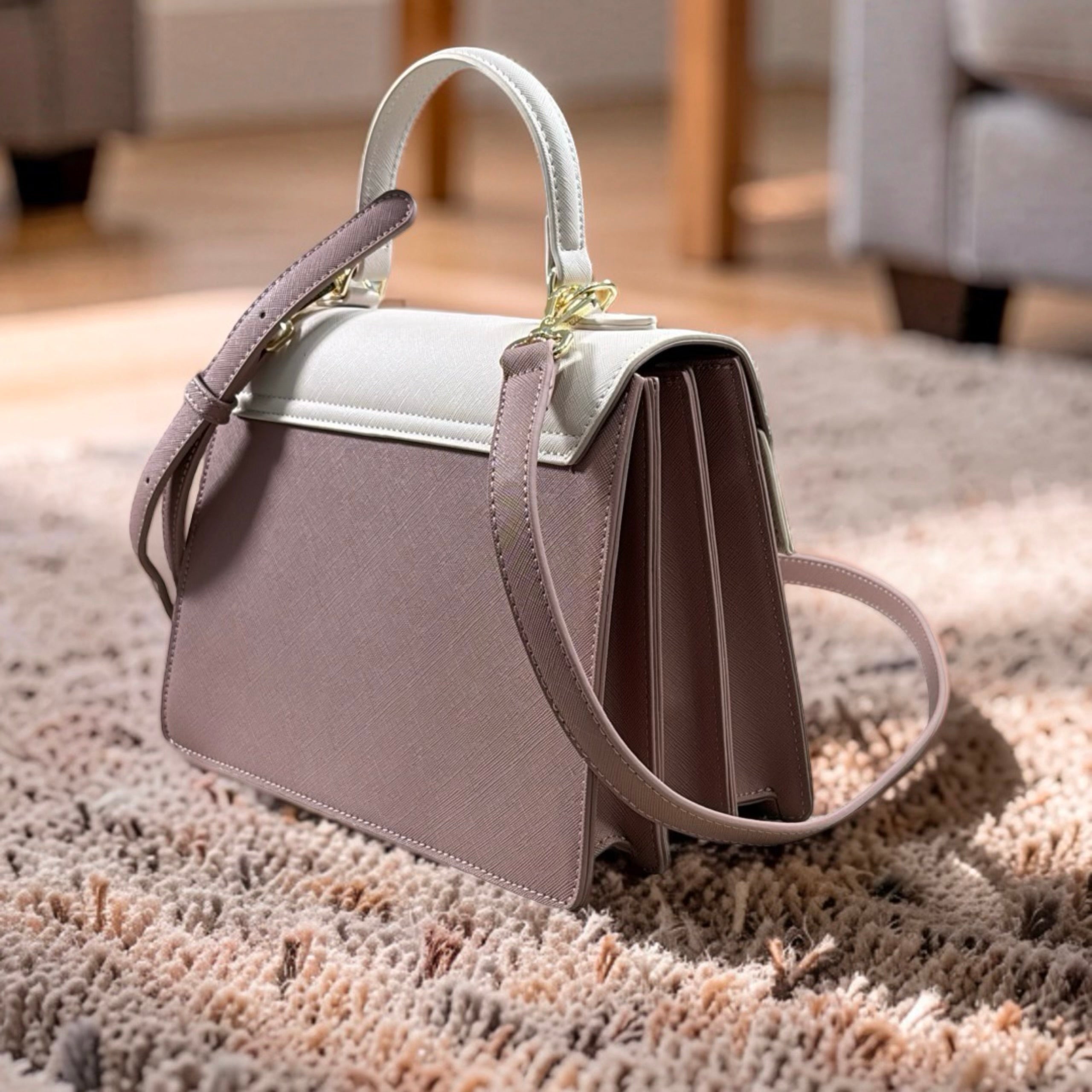 Chrisbella Structured Top Handle Bag in Pink Mix