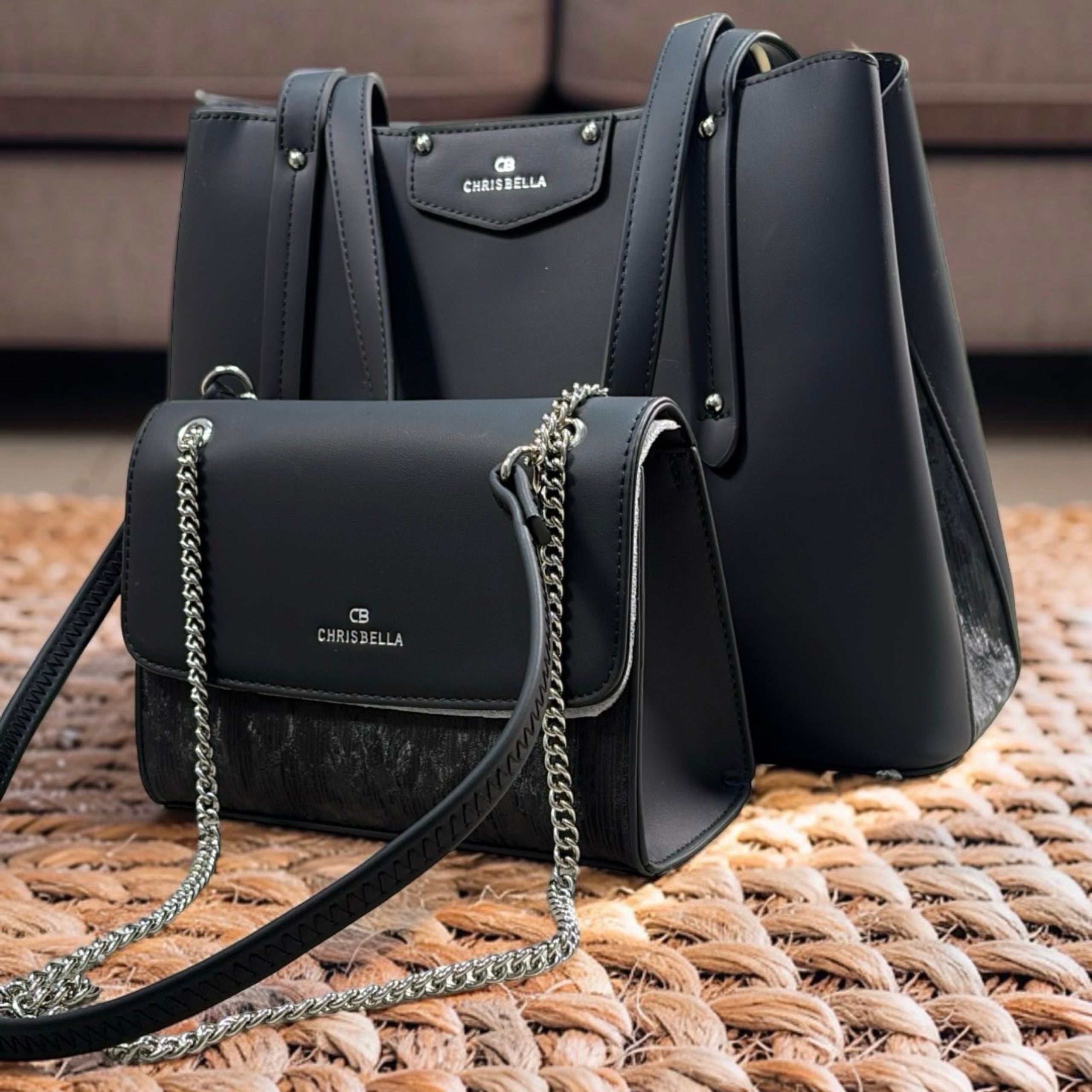 Chrisbella Triple Compartment 2-in-1 Shoulder Bag in Black