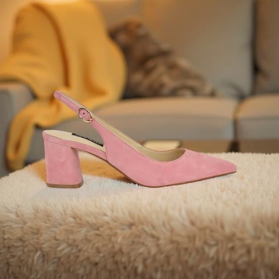 Nine West Suede Pointed Toe Block Heel Pump in Pink