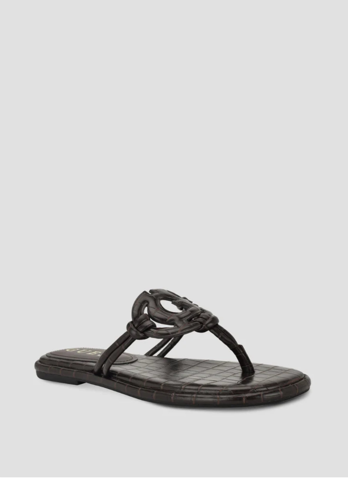 Guess Faux Croc Skin Leather Slippers in Dark Brown