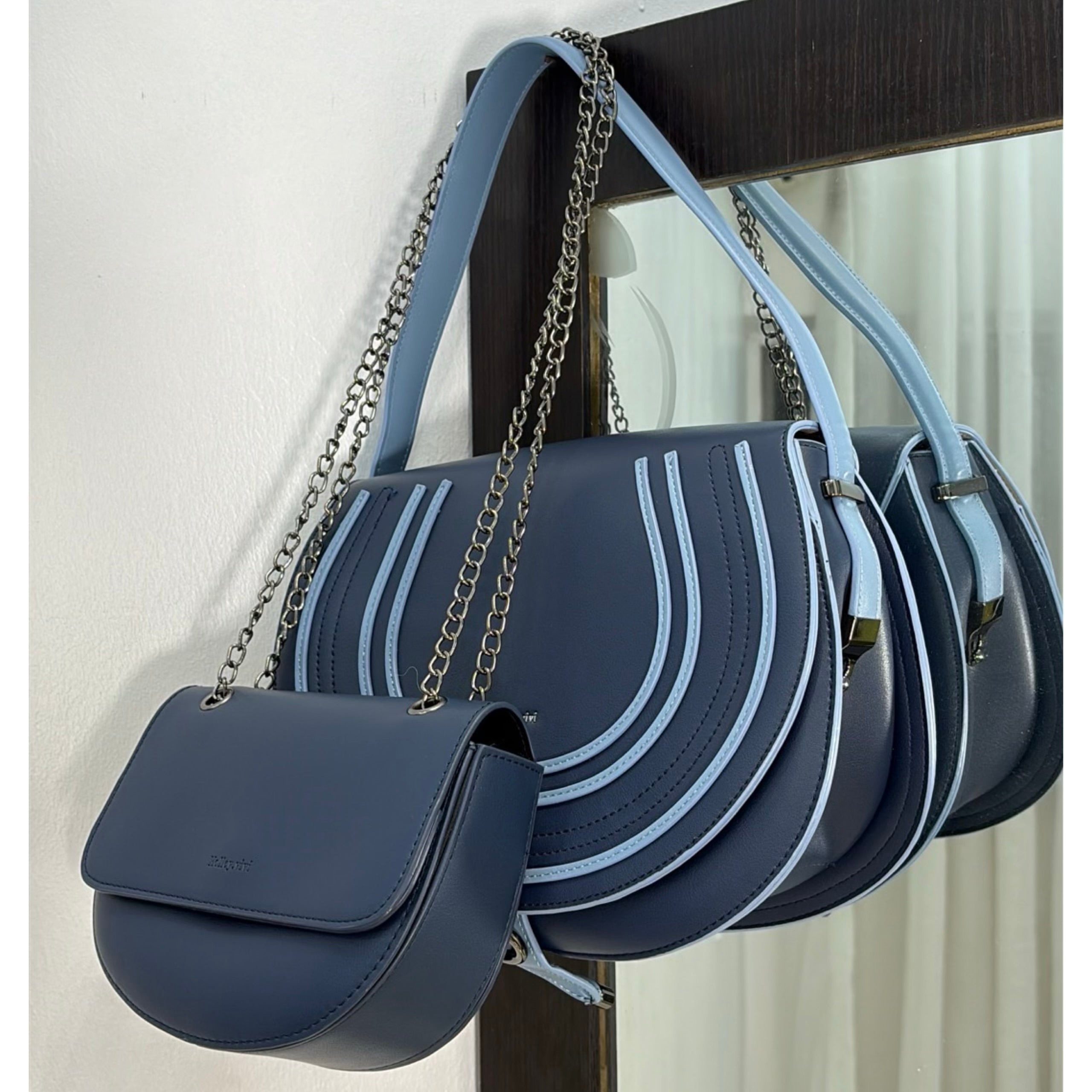 Holley Vivi Single Strap Structured Flap Design Bag in Navy