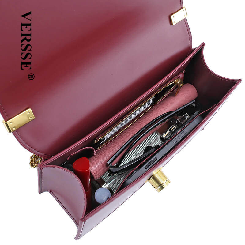 Versse Metallic Turn-Lock Chain Crossbody Bag in Green