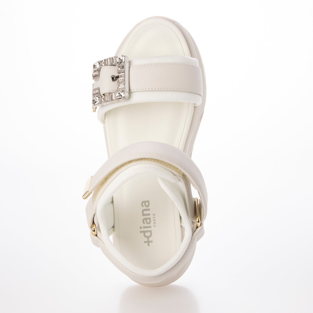 Diana Embellished Buckle Detail Velcro Sandal in White