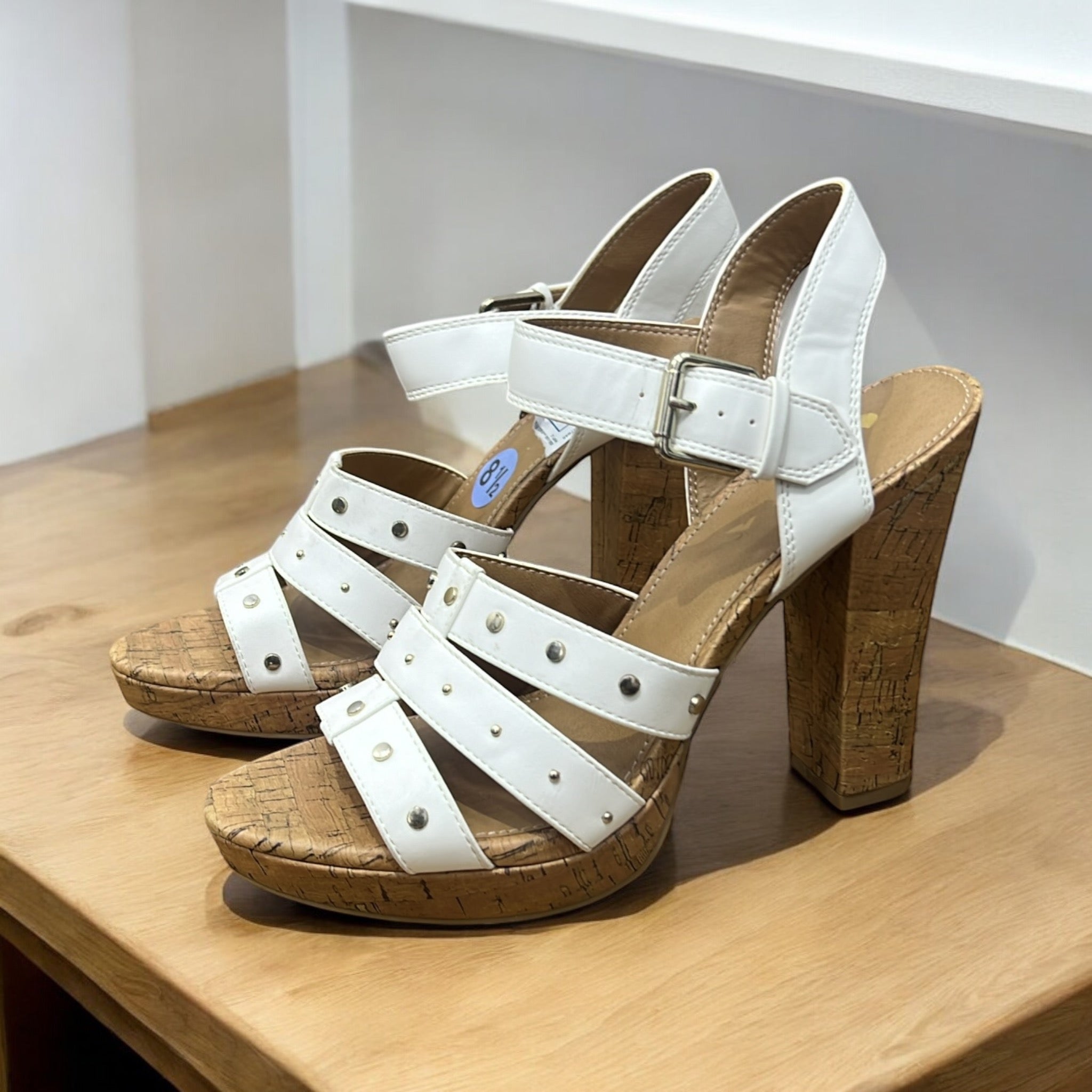 REPORT TRIPLE STRAP FAUX WOODEN BLOCK HEEL SANDAL