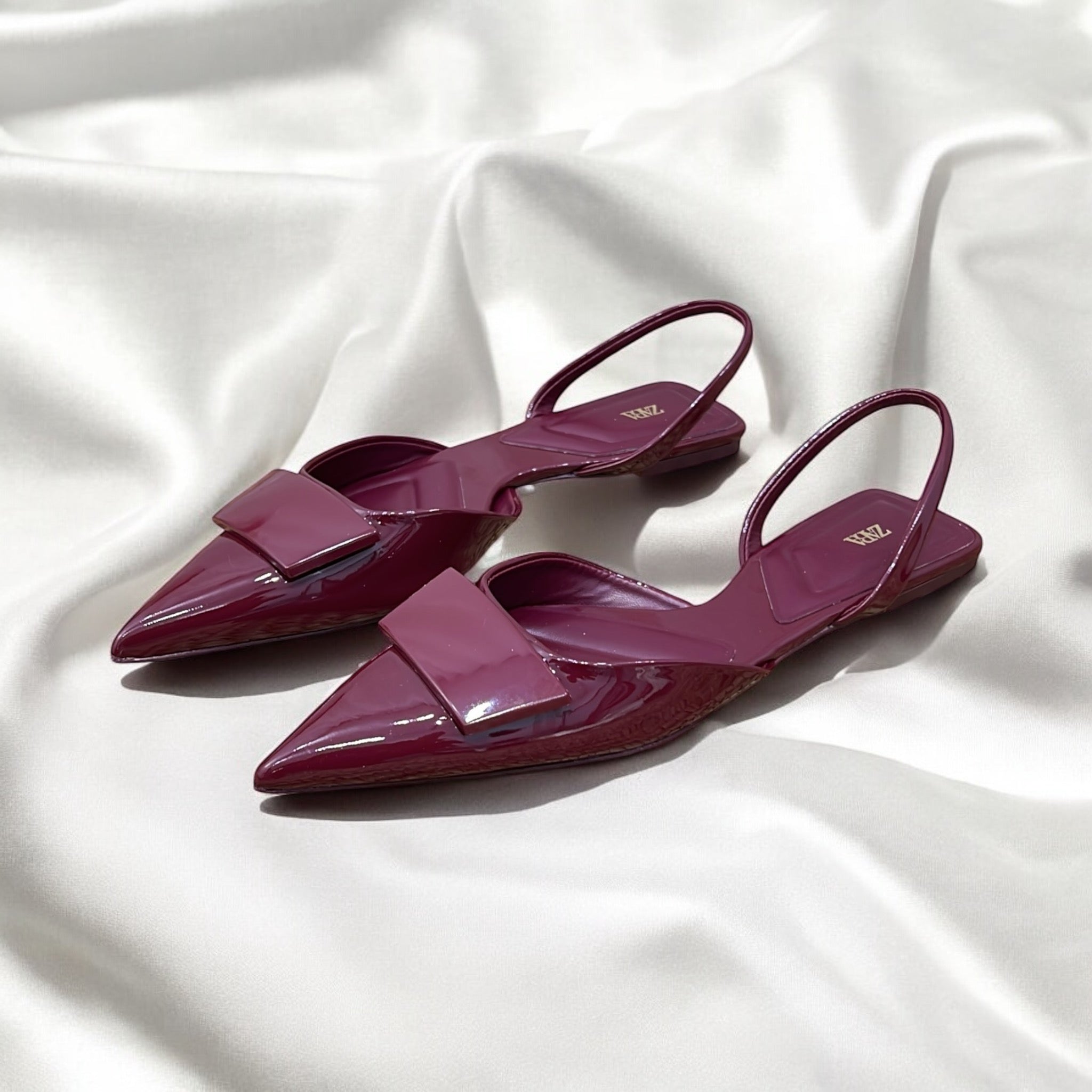 ZARA POINTED TOE SLINGBACK FLATS IN BURGUNDY