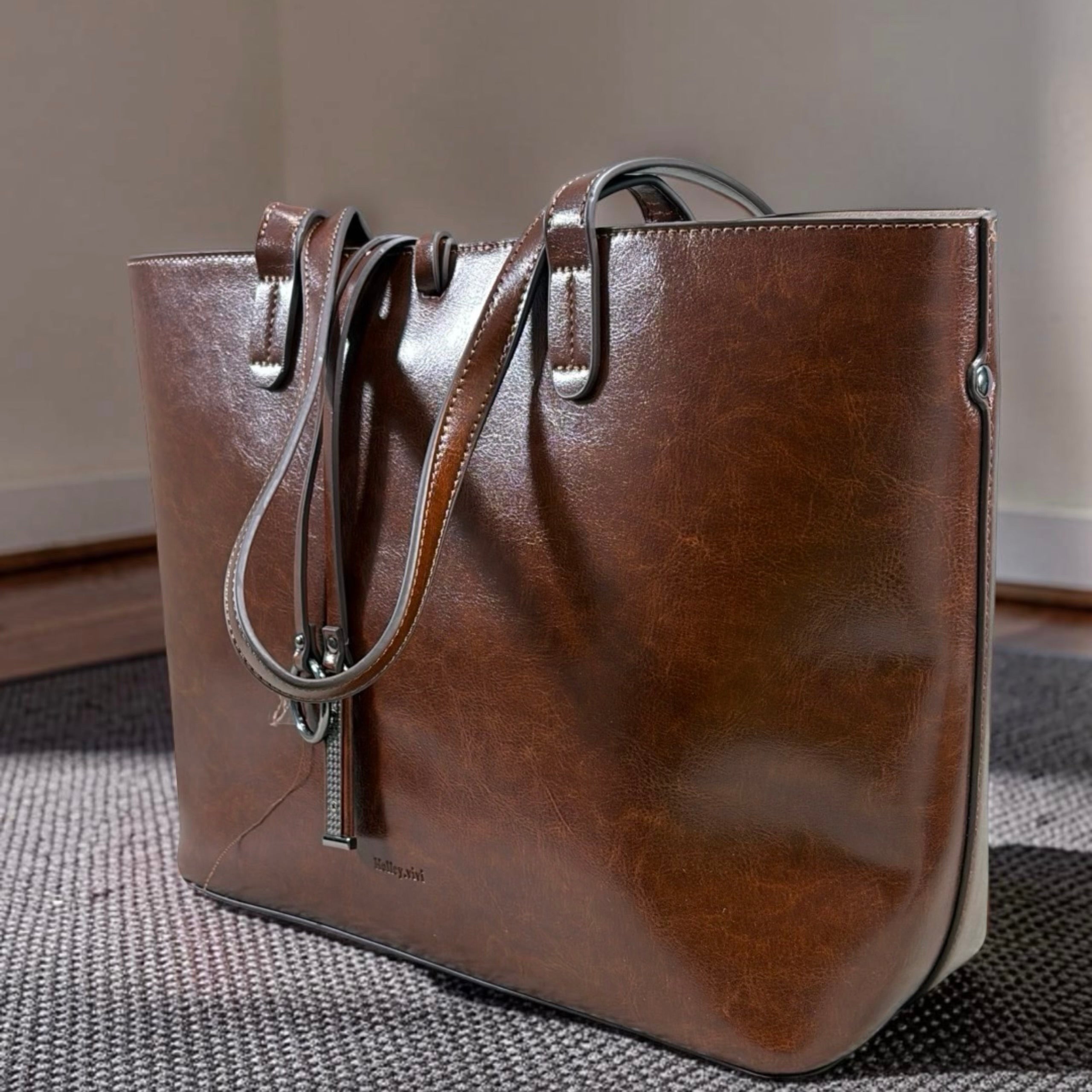 Holley Vivi 2-in-1 Leather Tote Bag in Coffee