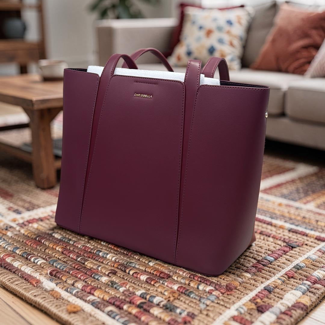 Chrisbella Leather Large Bag in Wine