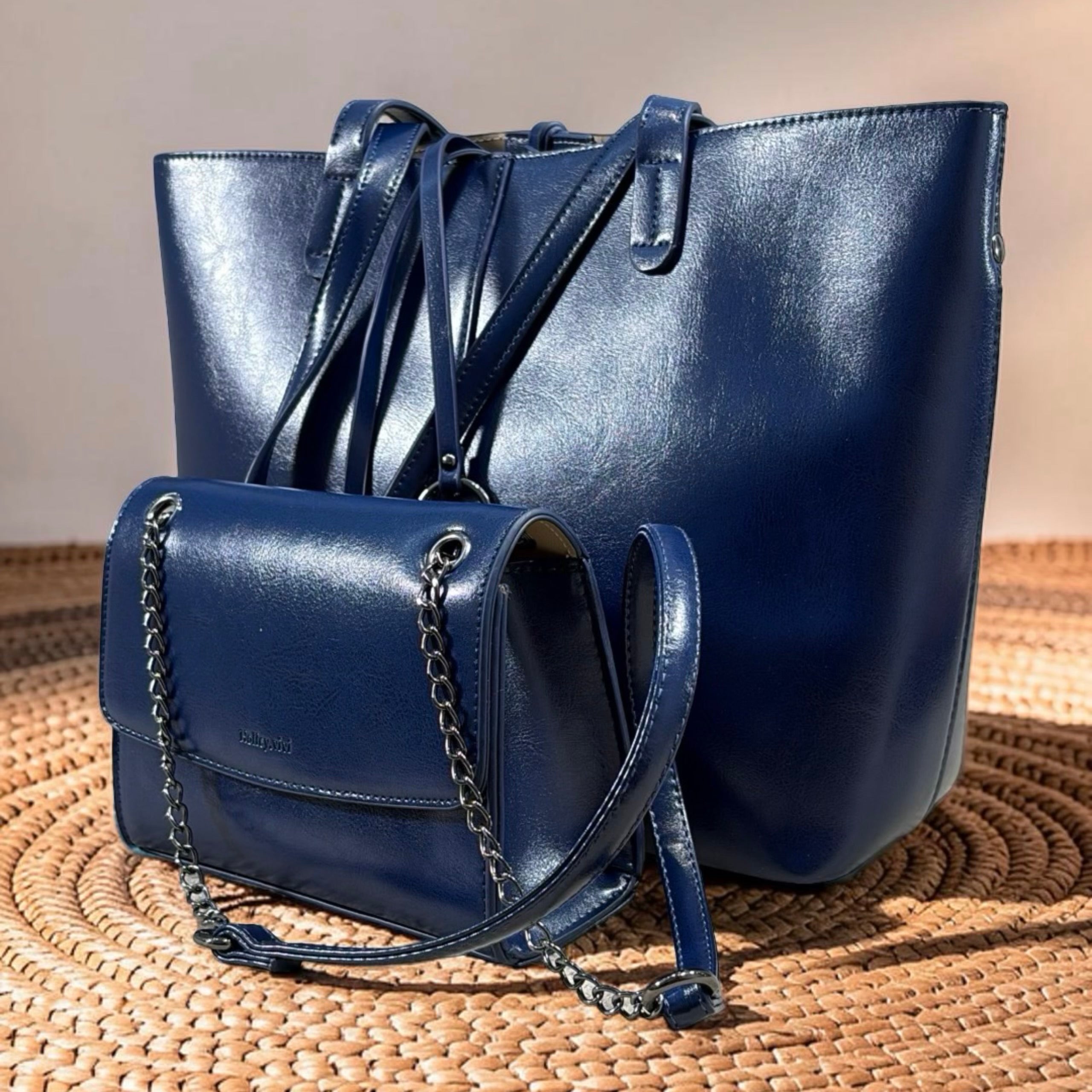 Holley Vivi 2-in-1 Leather Tote Bag in Navy