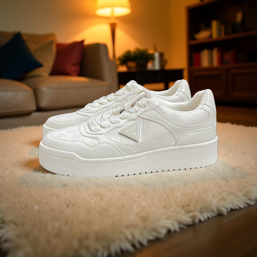 Guess Lace-Insert Lace Up Sneakers in Beige