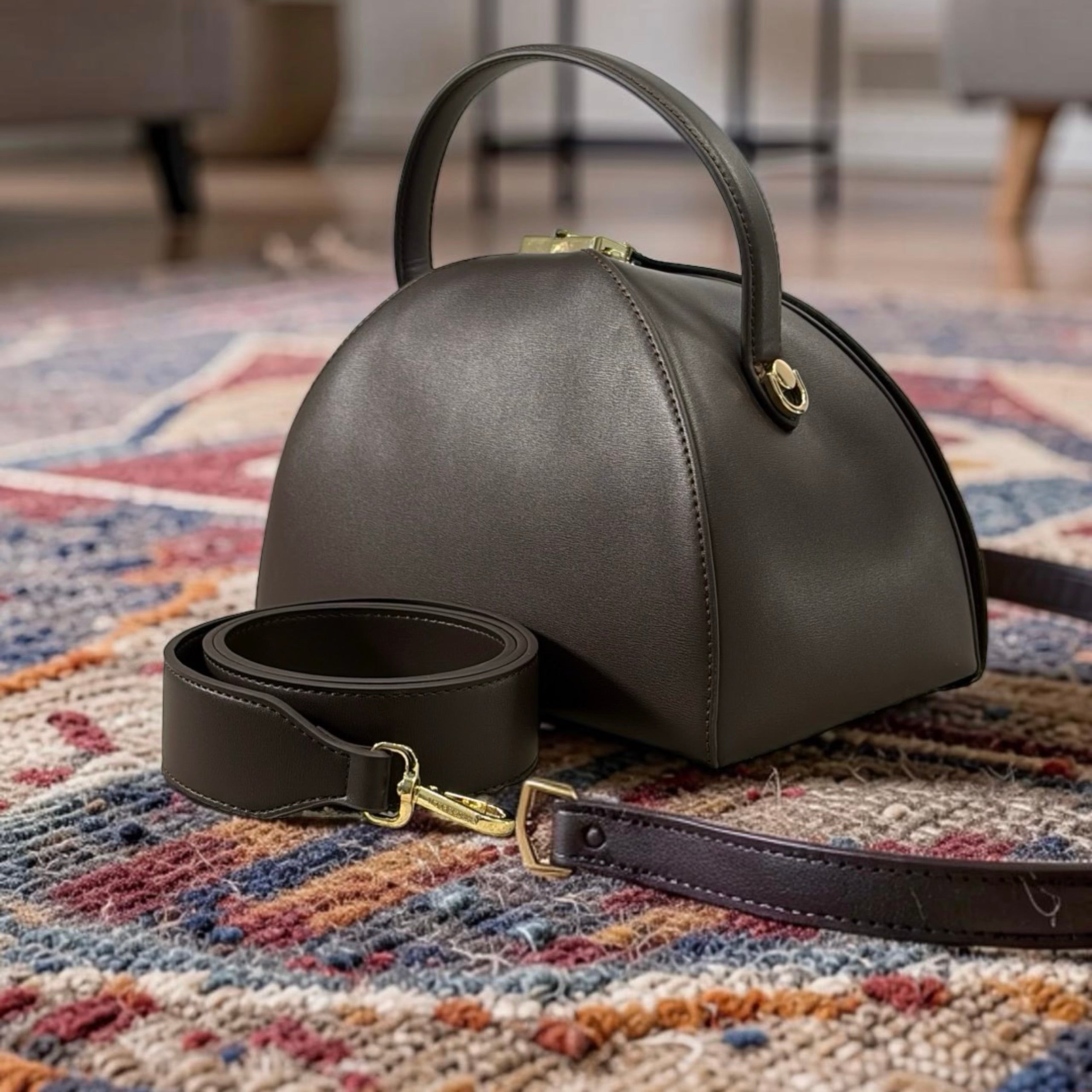 Chrisbella Semi-Circle Top Handle Bag in Coffee