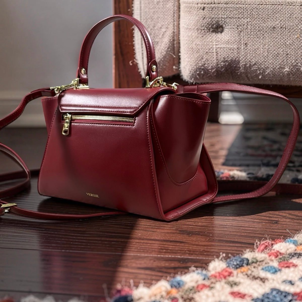 Versse Top Handle Winged Bag in Wine