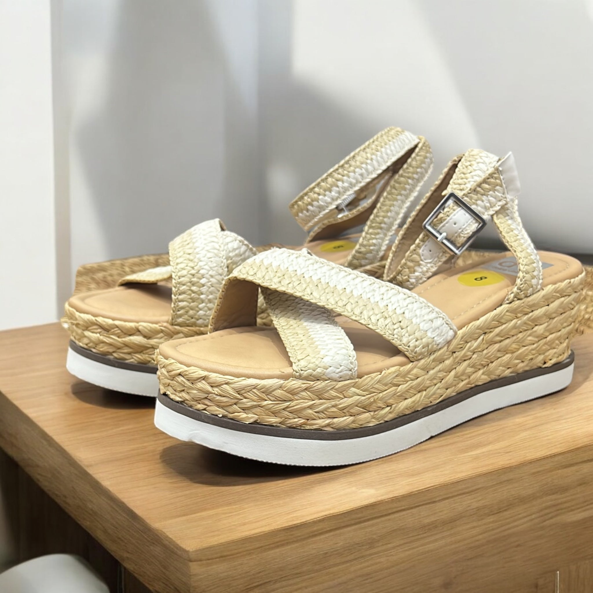 DOLCE VITA CROSS STRAP WEDGE RAFFIA SANDAL IN NATURAL