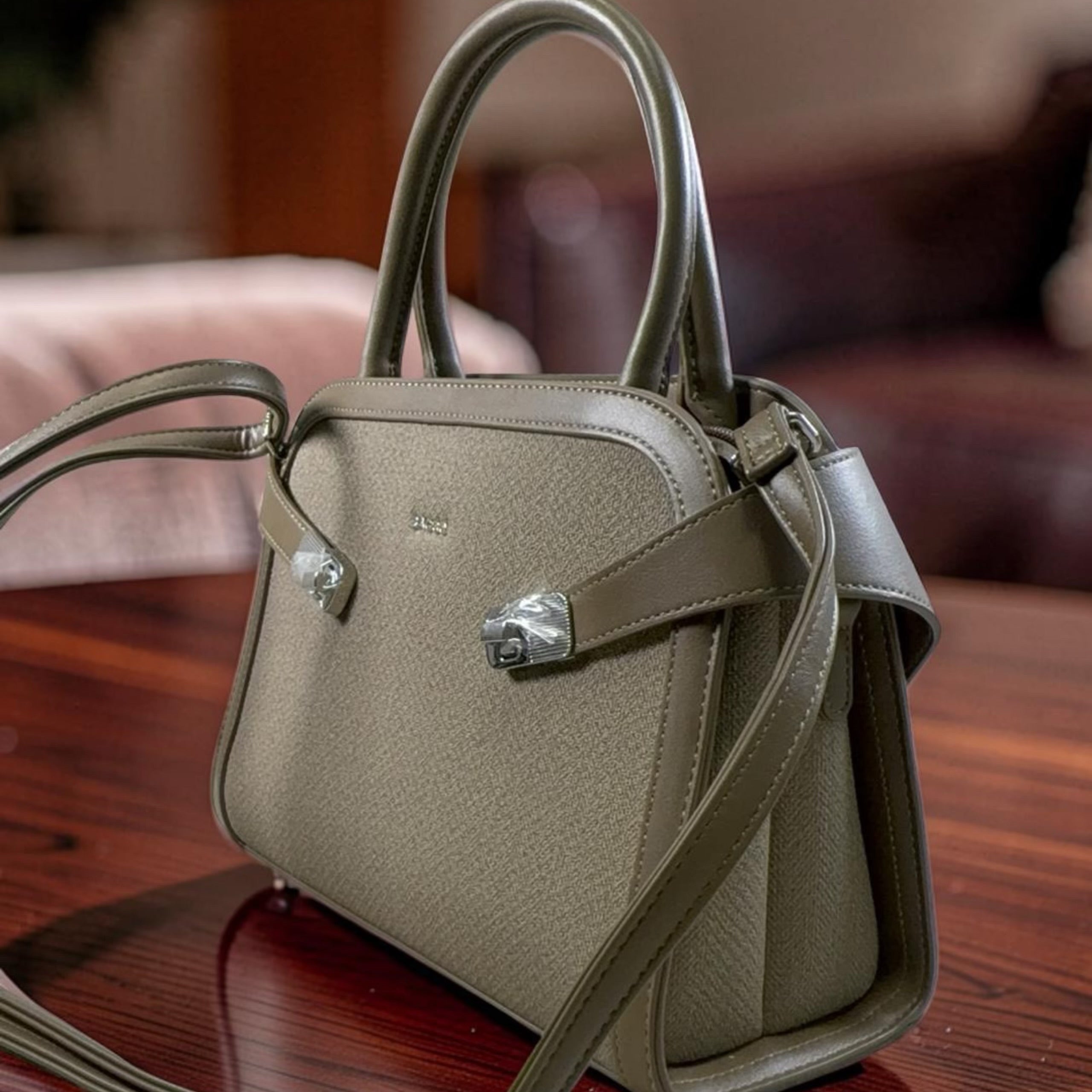 Bagco Double Knob Structured Bag in Olive