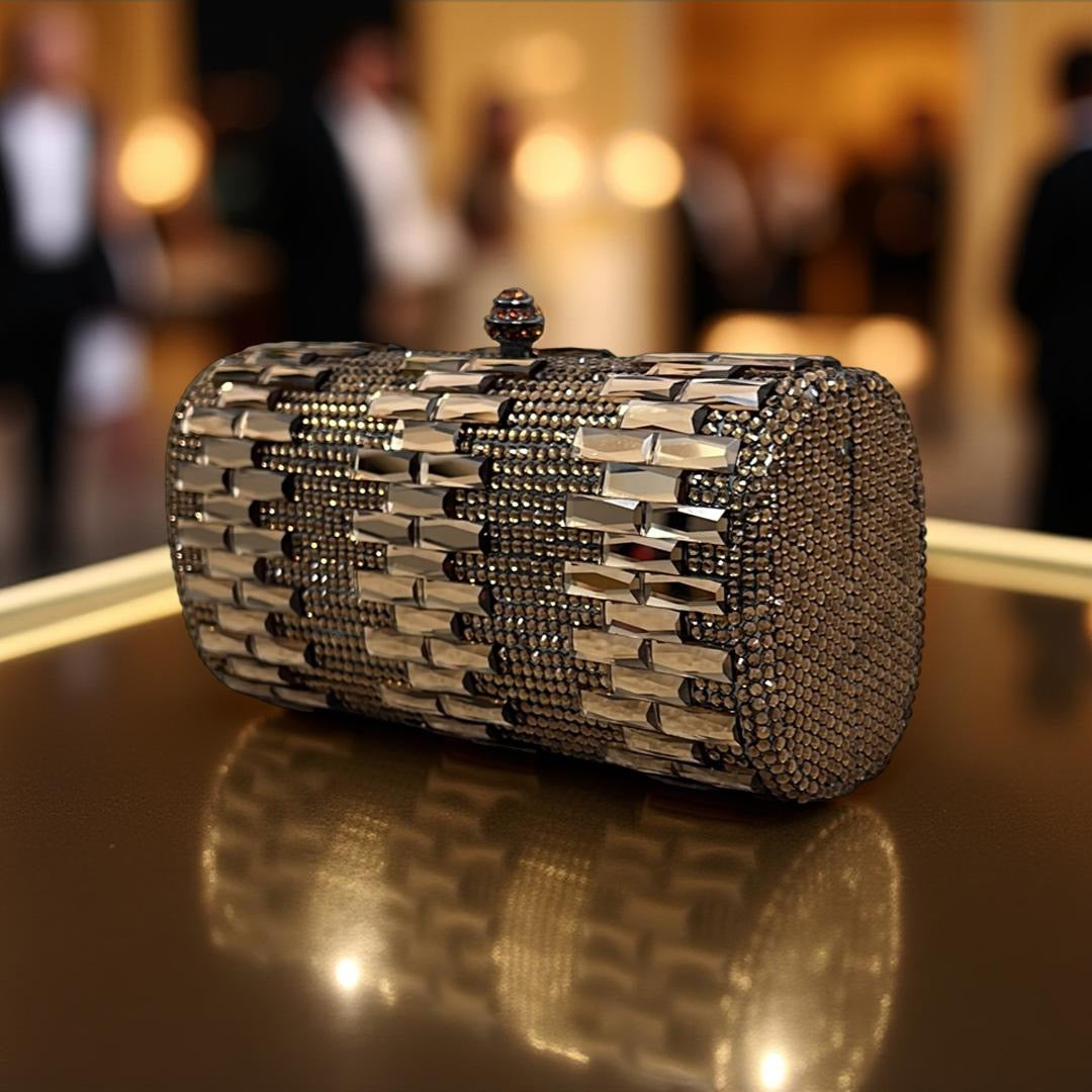 Zurich Swarovski Clutch Party Purse in Brown