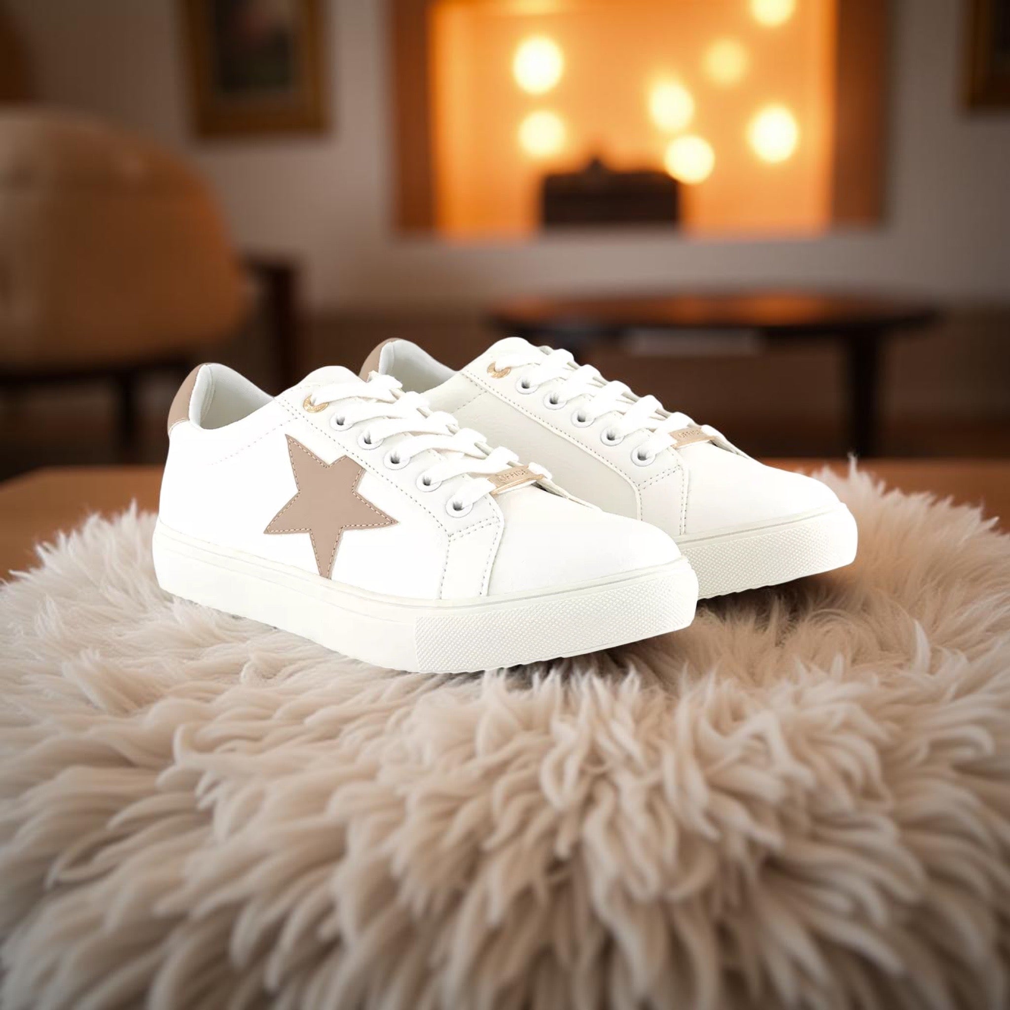 Office Star Detail Lace-Up Sneakers in White