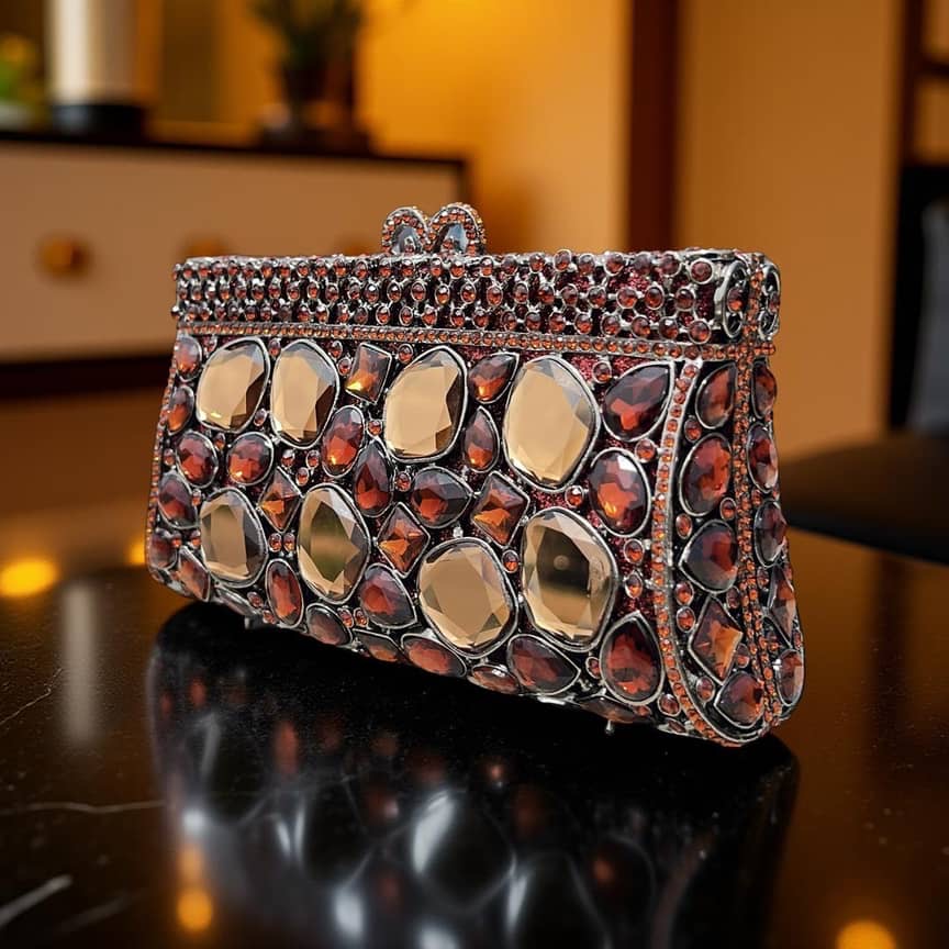 Cairo Glam Clutch Statement Espresso Purse with Crystals