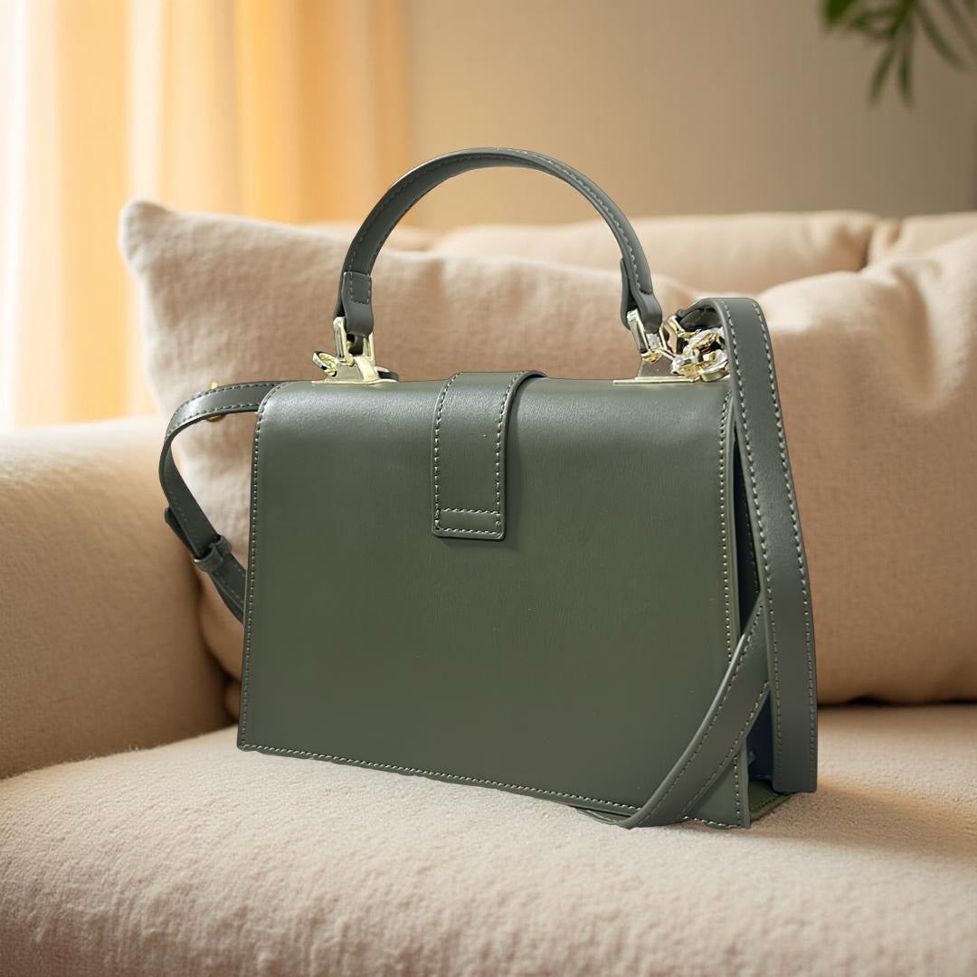 Versse Structured Top Handle Mini Bag in Wine in Green