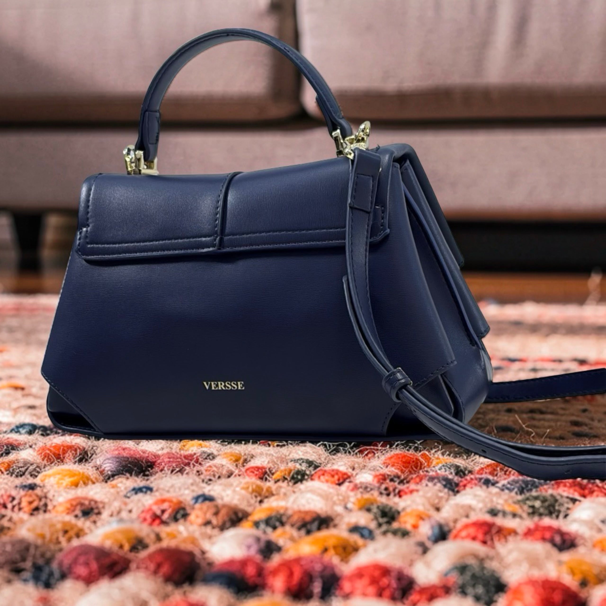 Versse Top Handle Small Bag in Navy