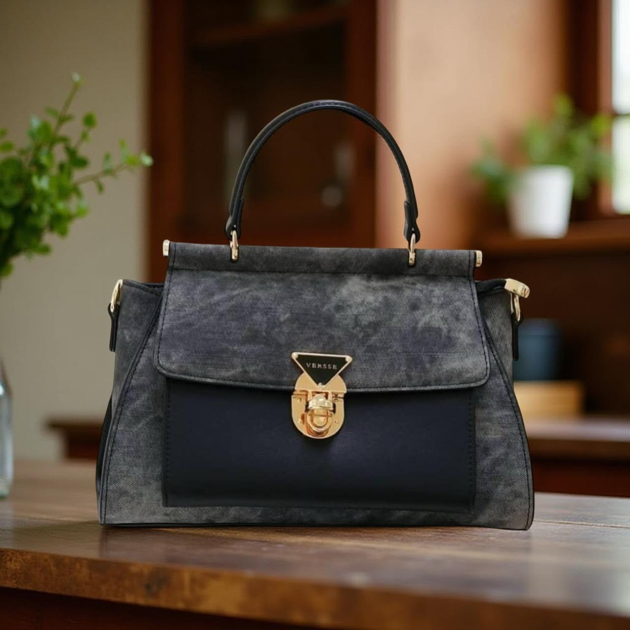 Versse Top Handle Contrast Bag in Black