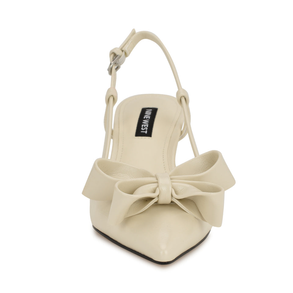 Nine West Bow-Detail Leather Pointed Slingbacks in Ivory