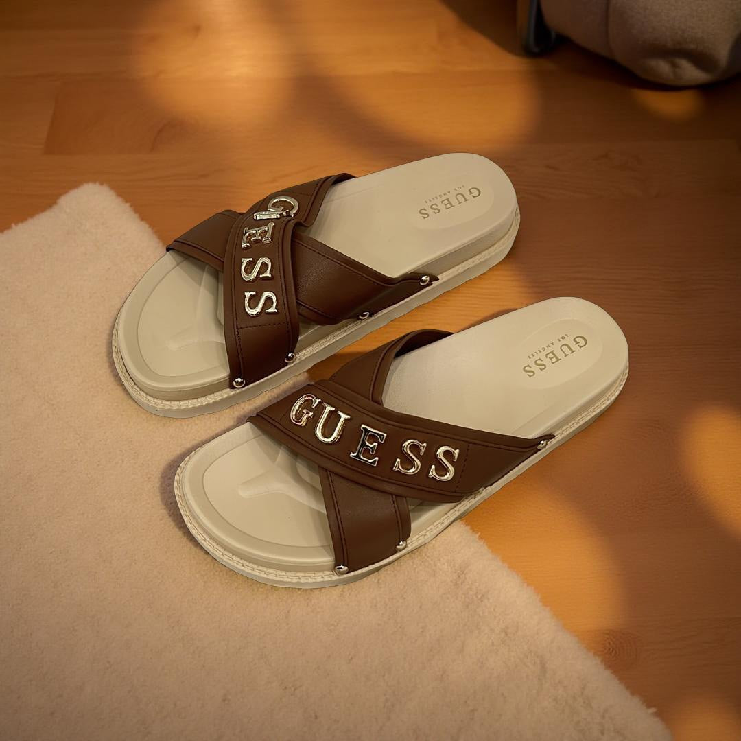 Guess Cross Strap Logo Detail Slip-on in Brown