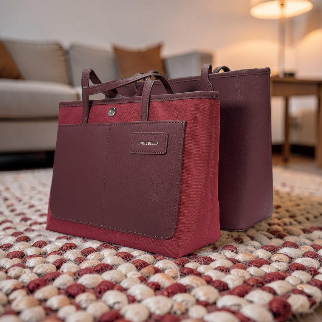 Chrisbella 2-in-1 Classic Tote in Burgundy