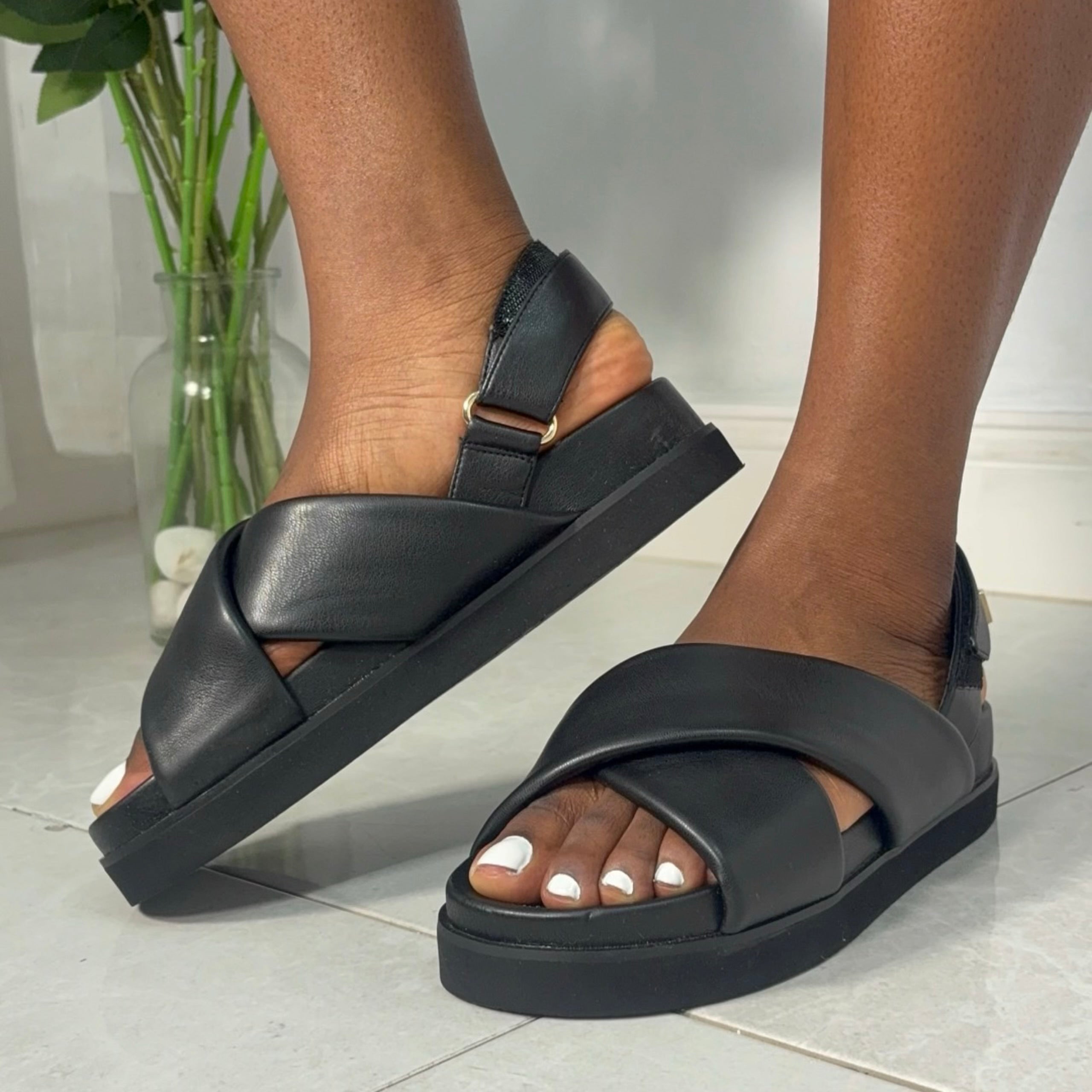 Aje Atheletica Cross Strap Velcro Sandal in Black