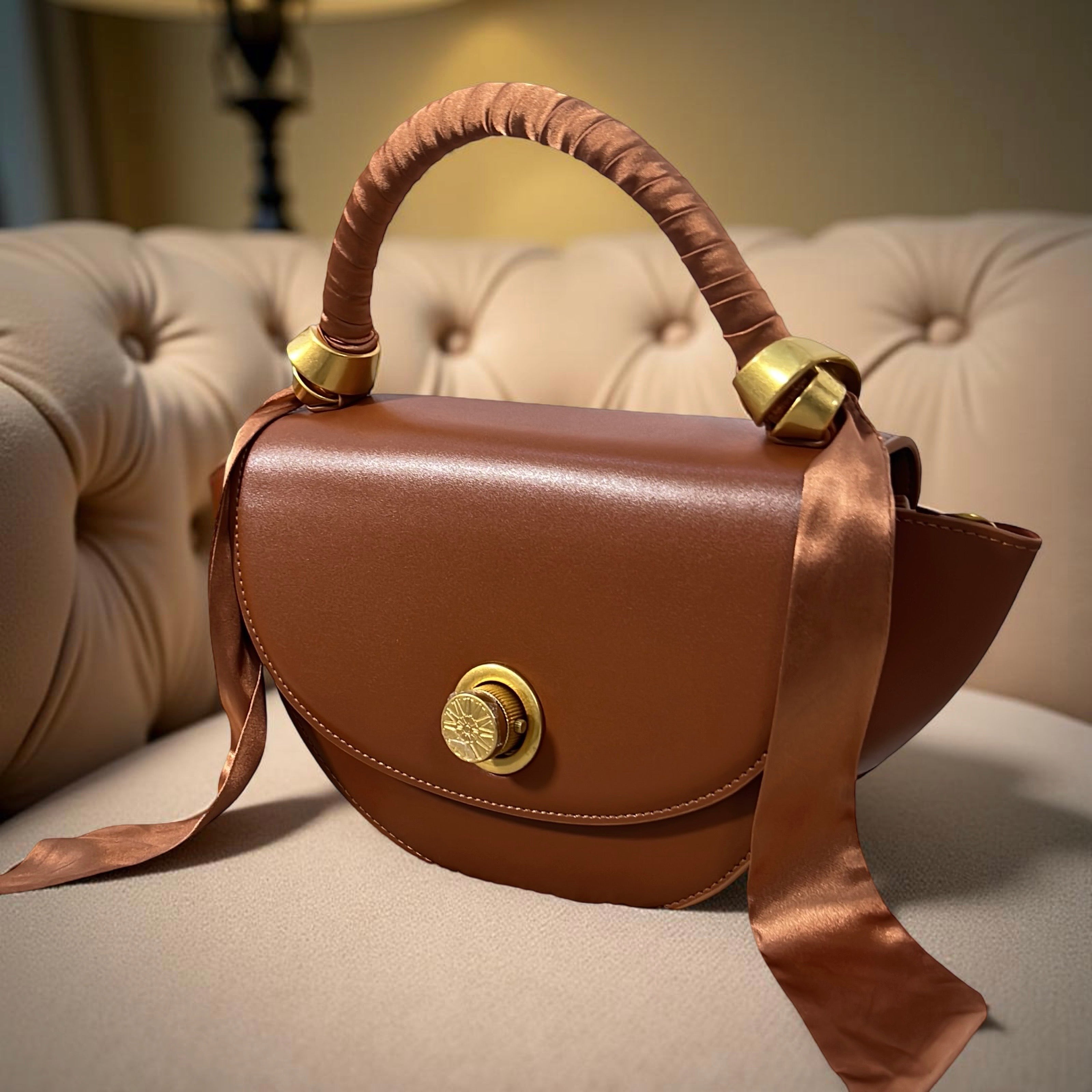 Versse Mini Top Handle Winged Bag in Brown