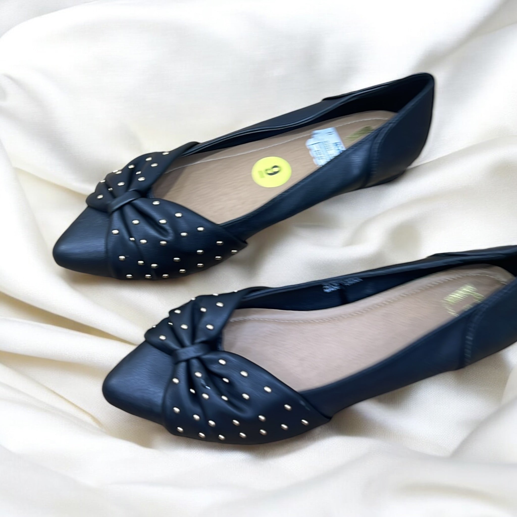 REPORT STUDDED BOW DETAIL POINTED TOE FLAT SHOES BLACK